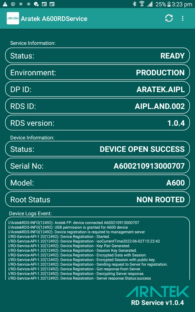 Aratek A600 RD Service | Indus Appstore | Screenshot