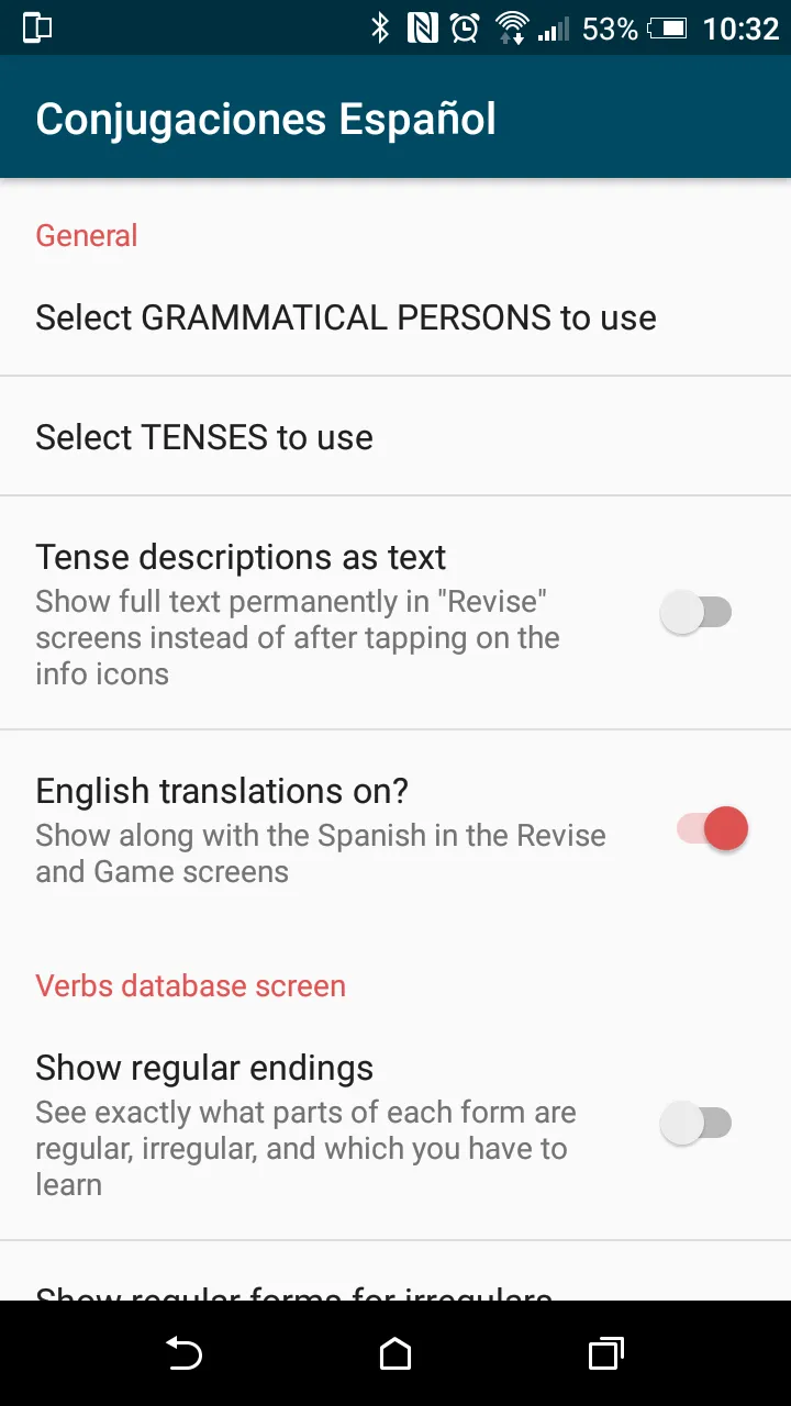 Spanish verb conjugations Espa | Indus Appstore | Screenshot