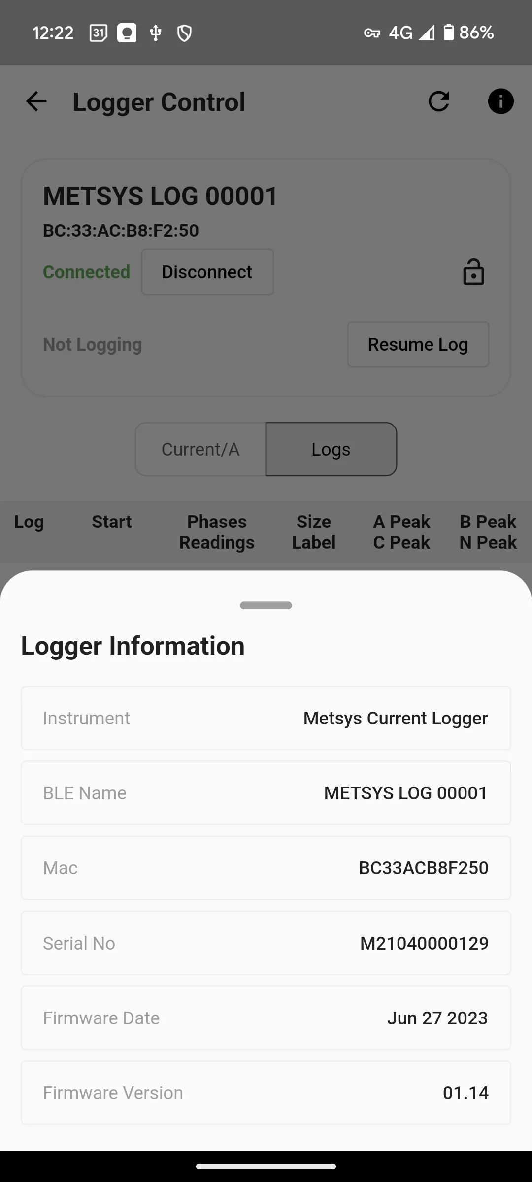 Metsys Current Logger | Indus Appstore | Screenshot