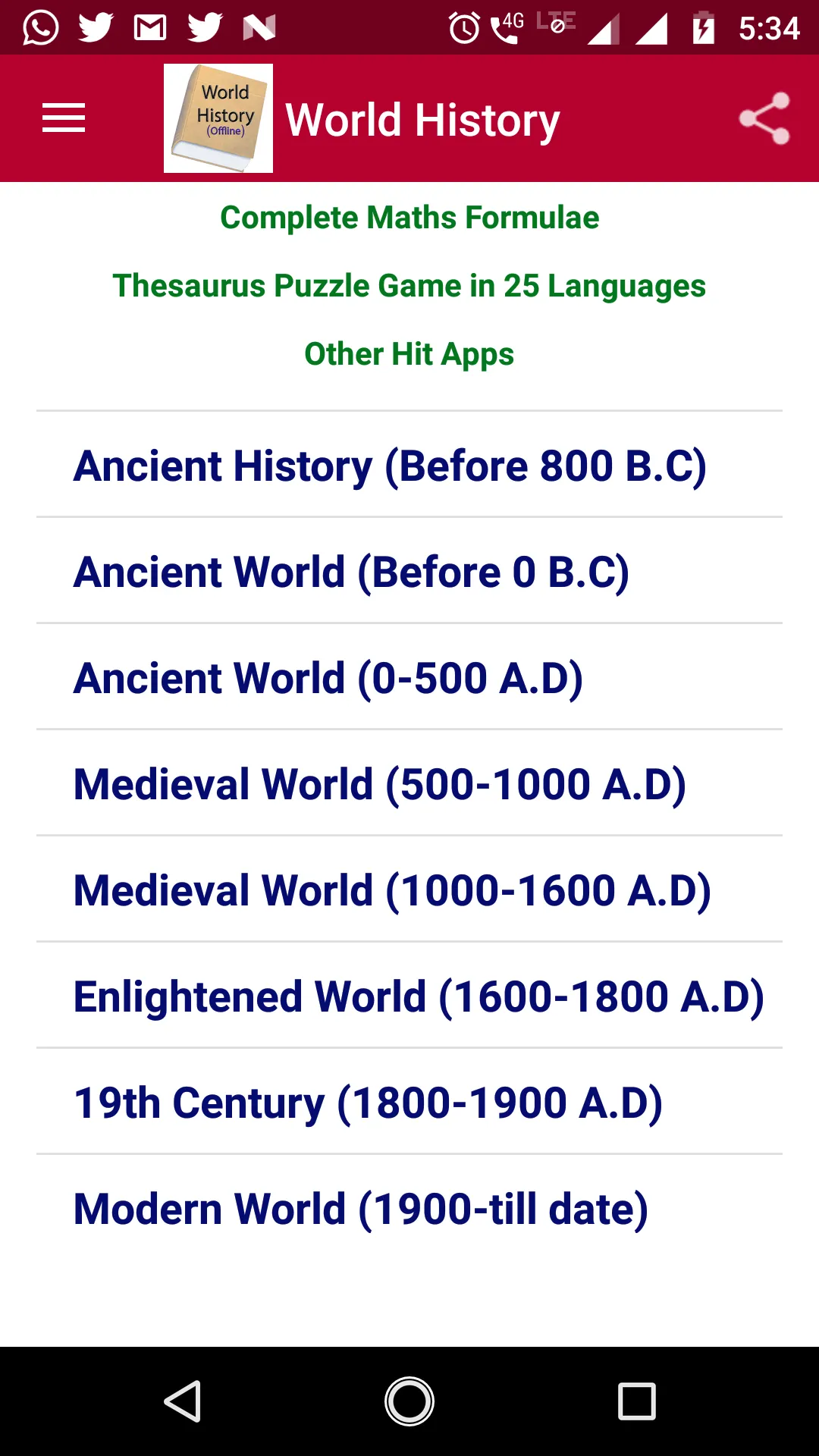 World History Offline | Indus Appstore | Screenshot