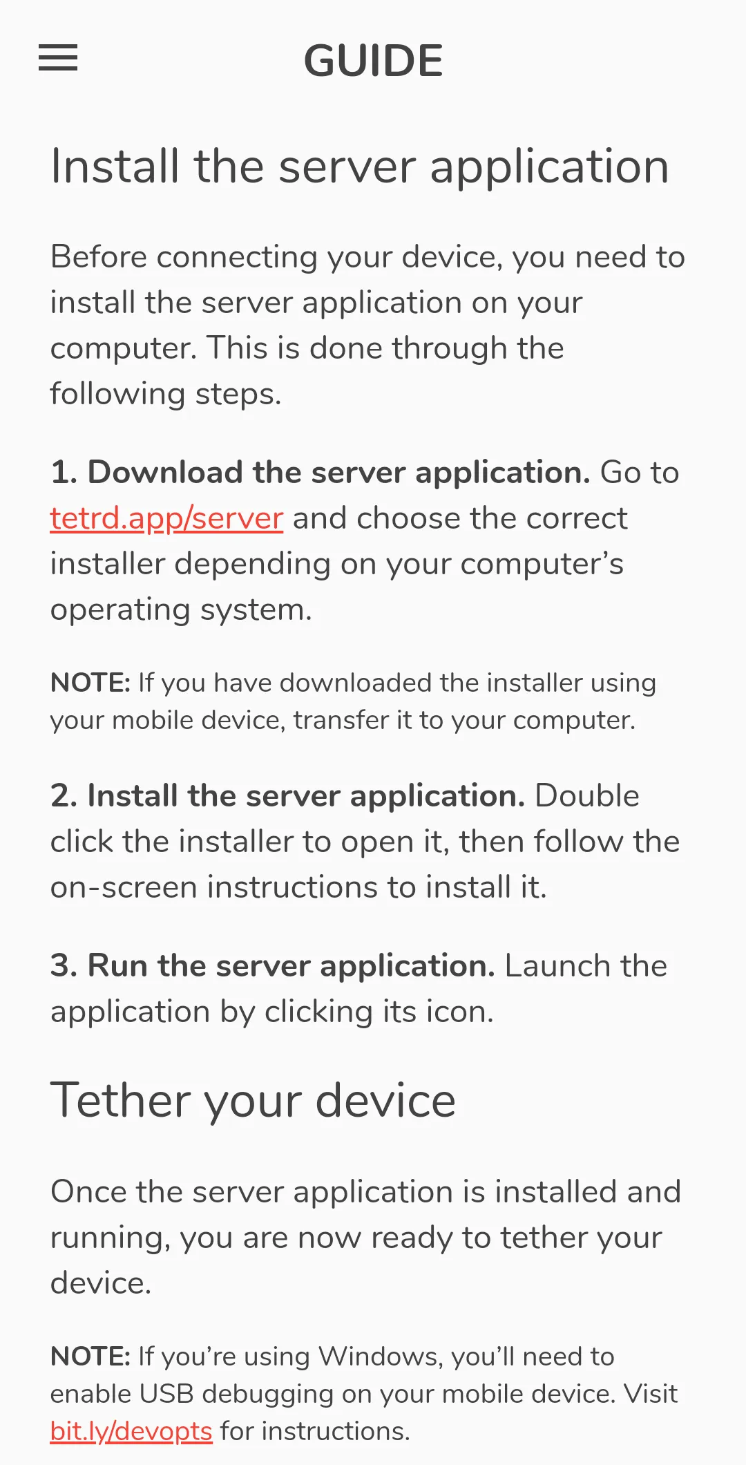 Tetrd: USB Universal Tethering | Indus Appstore | Screenshot