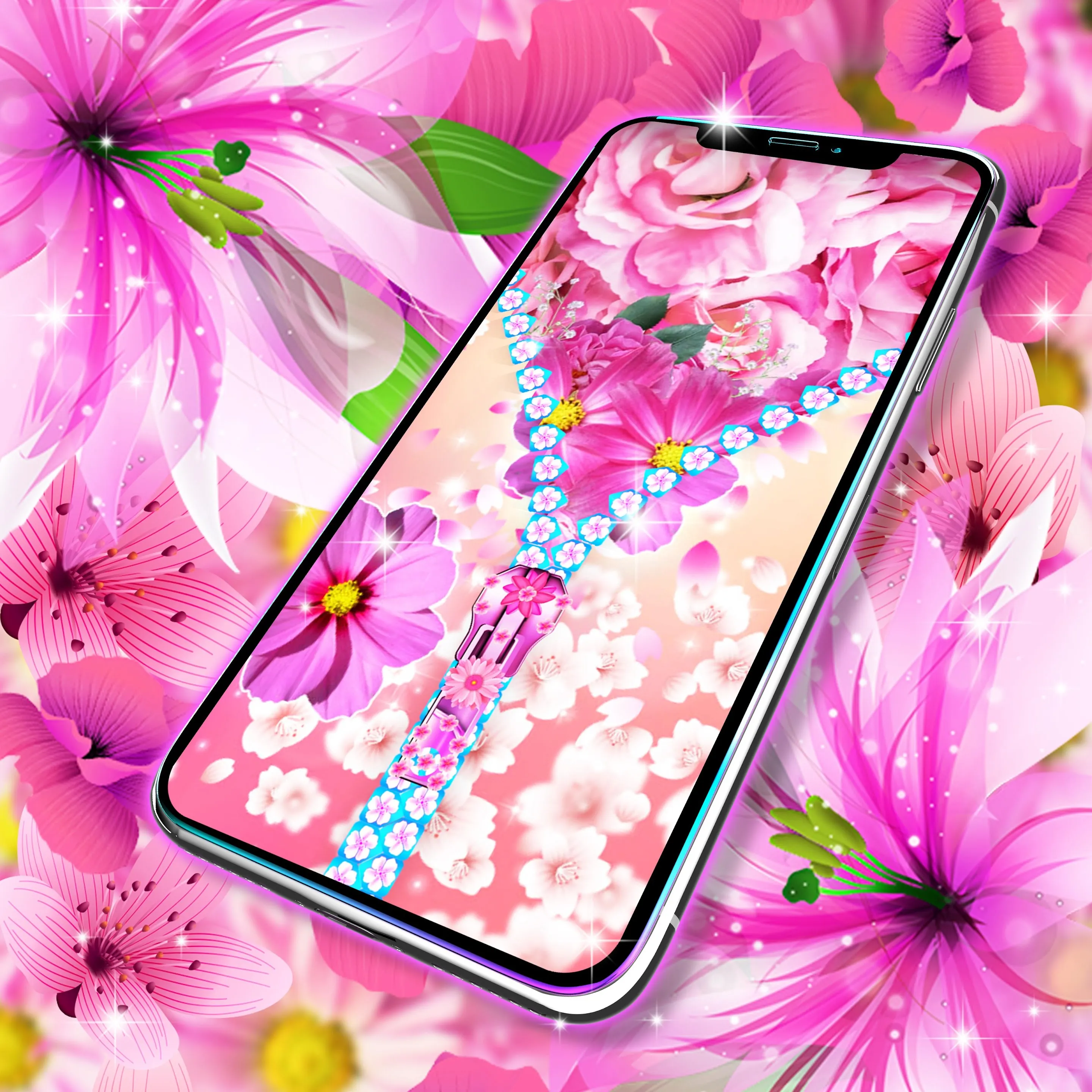 Pink flower zipper lock screen | Indus Appstore | Screenshot