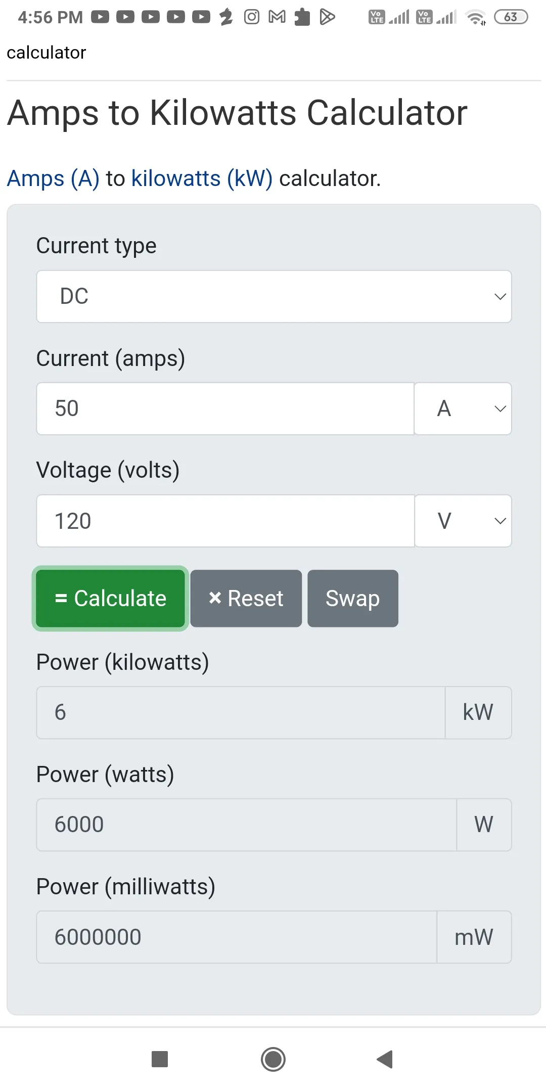 Amps to Kilowatts Calculator | Indus Appstore | Screenshot