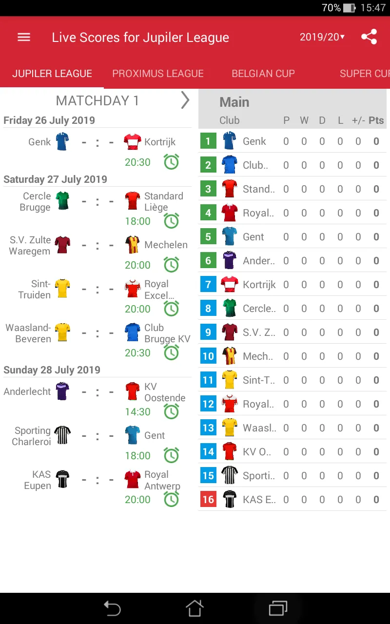 Live Scores Jupiler Pro League | Indus Appstore | Screenshot