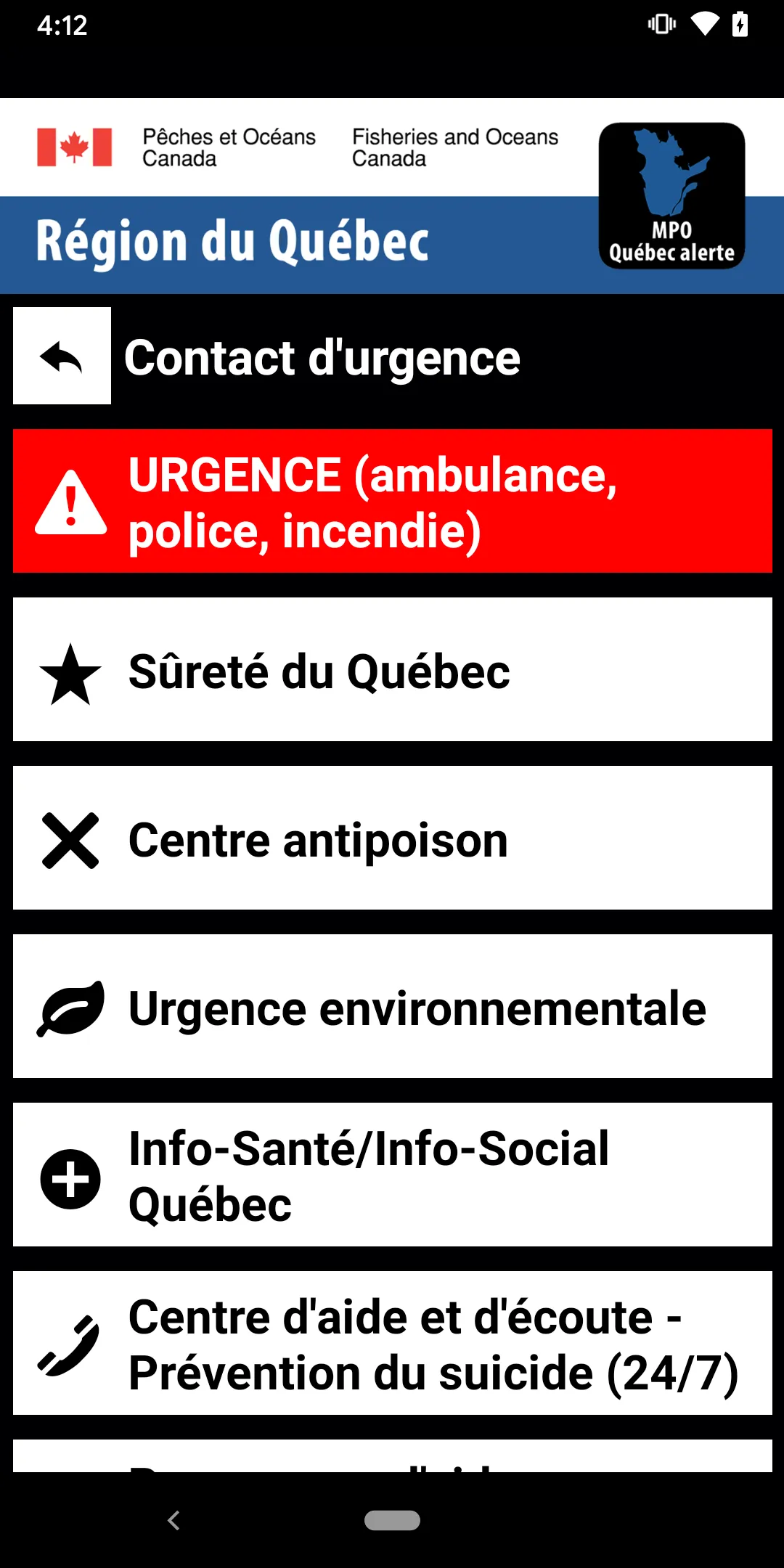 MPO Québec alerte | Indus Appstore | Screenshot