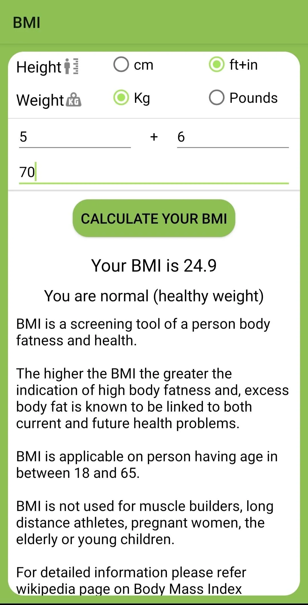 BMI, BMR & Calorie Chart | Indus Appstore | Screenshot