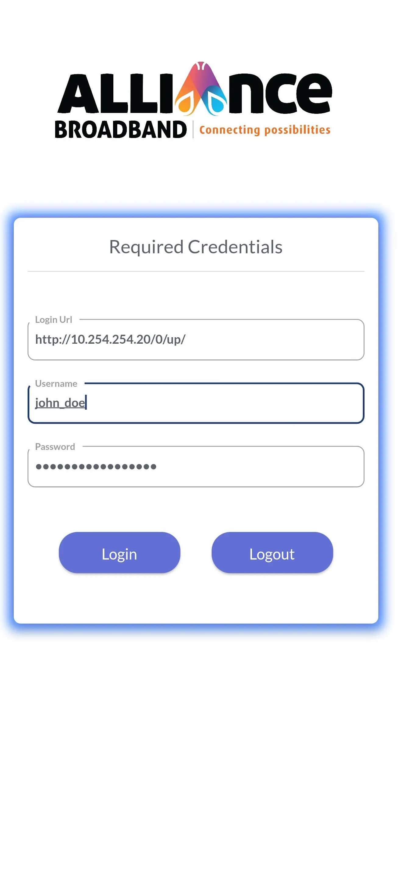 Alliance Broadband Login | Indus Appstore | Screenshot