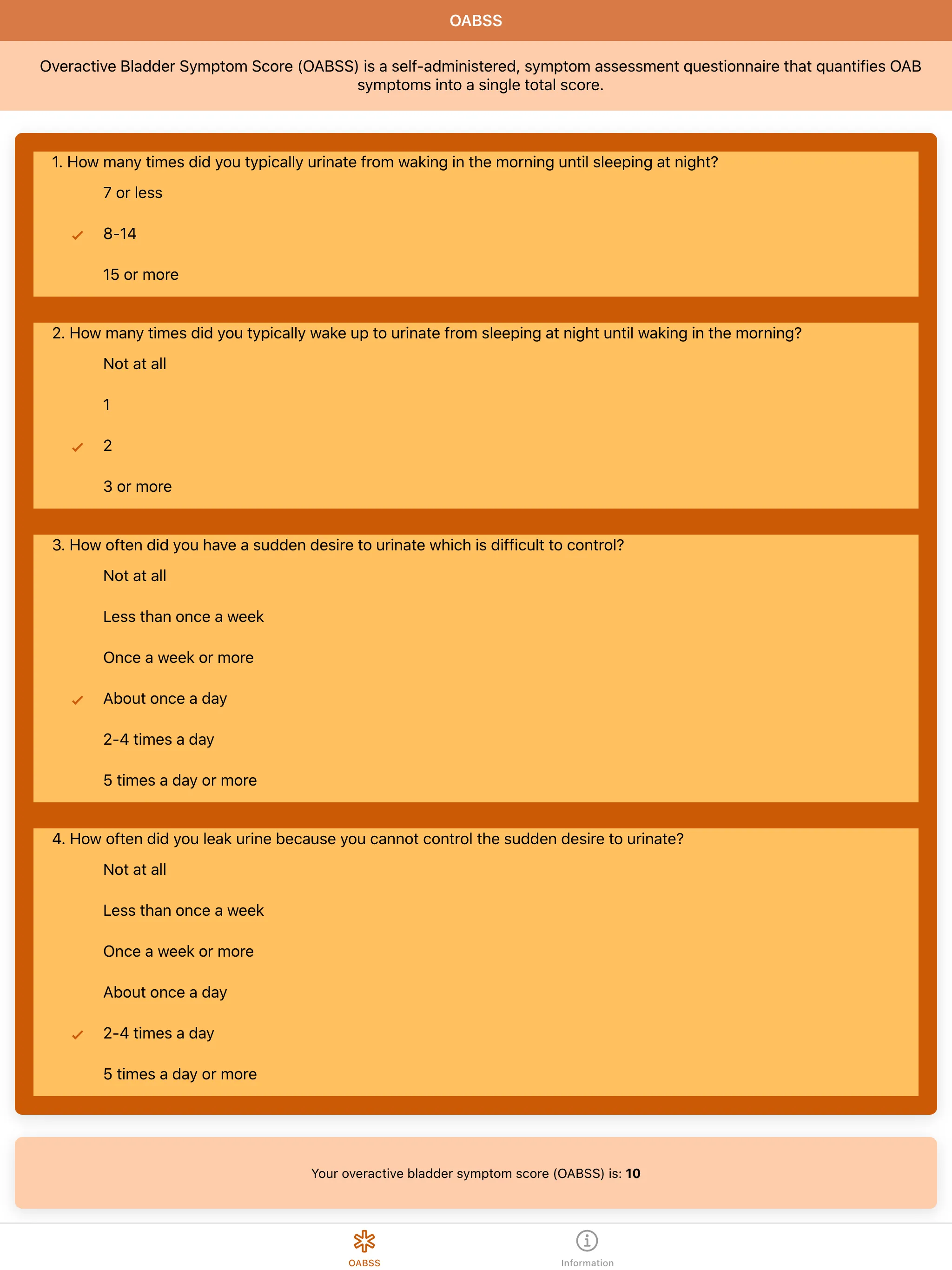 Overactive Bladder Score | Indus Appstore | Screenshot