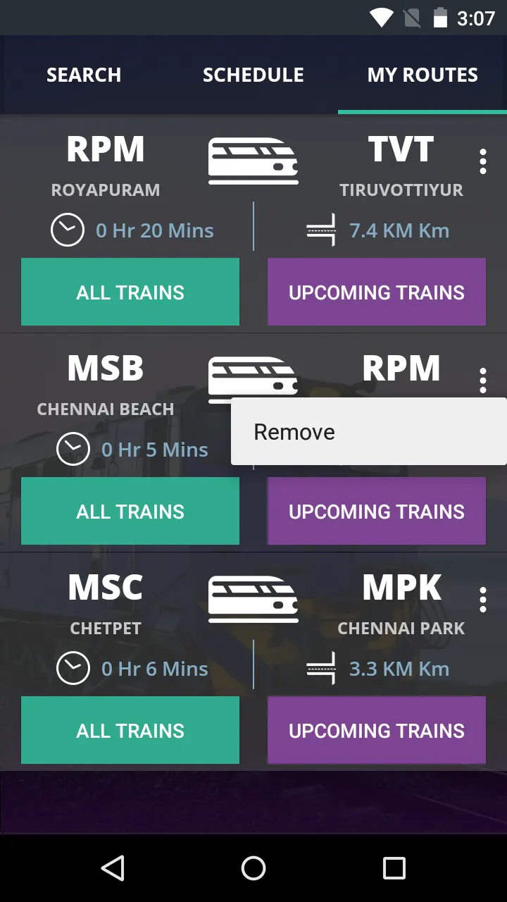 Chennai Suburban Train Timings | Indus Appstore | Screenshot