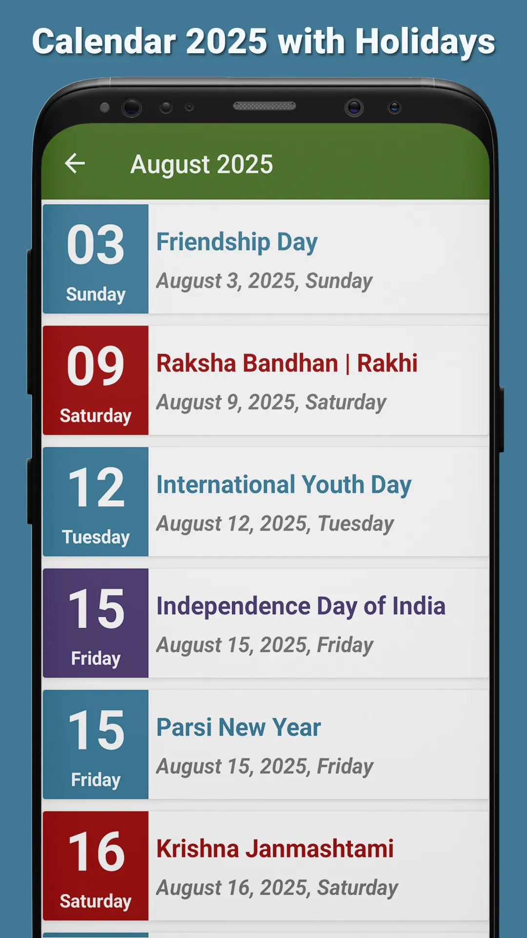 Calendar 2025 with Holidays | Indus Appstore | Screenshot