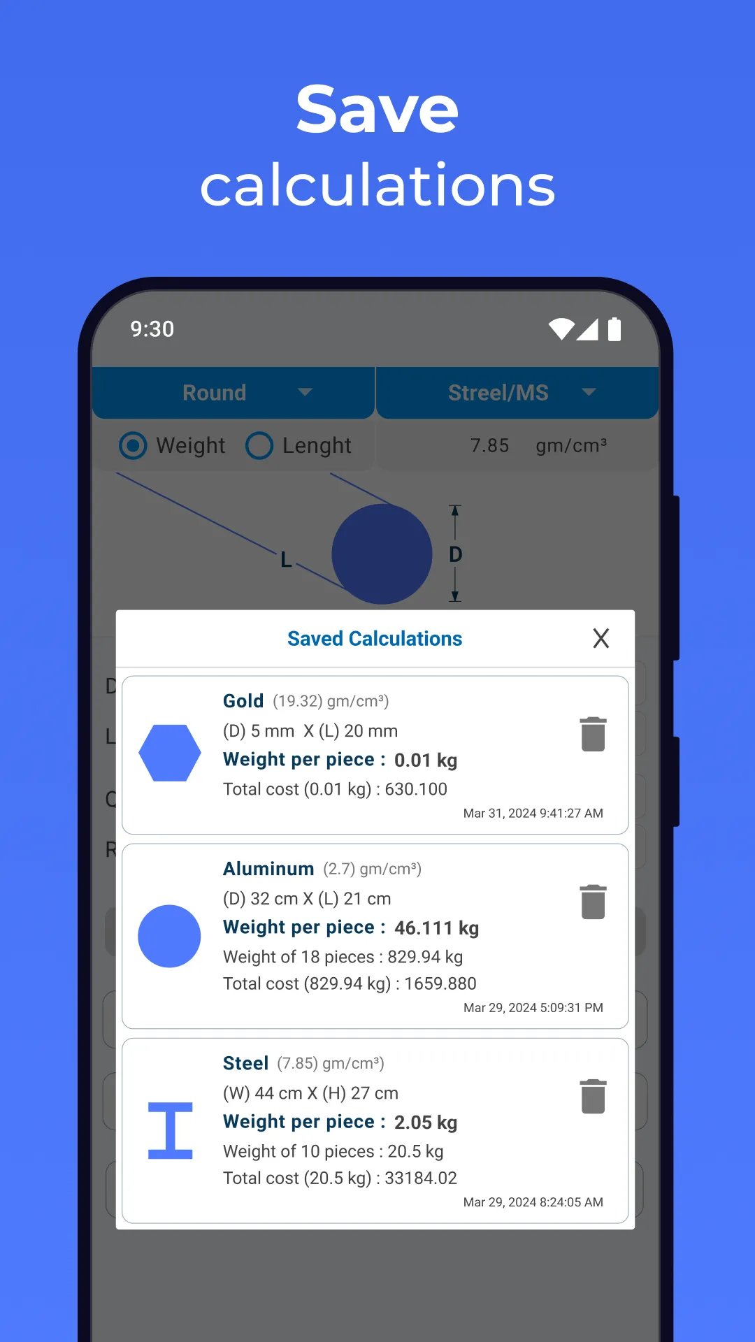 Metal Weight Calculator | Indus Appstore | Screenshot