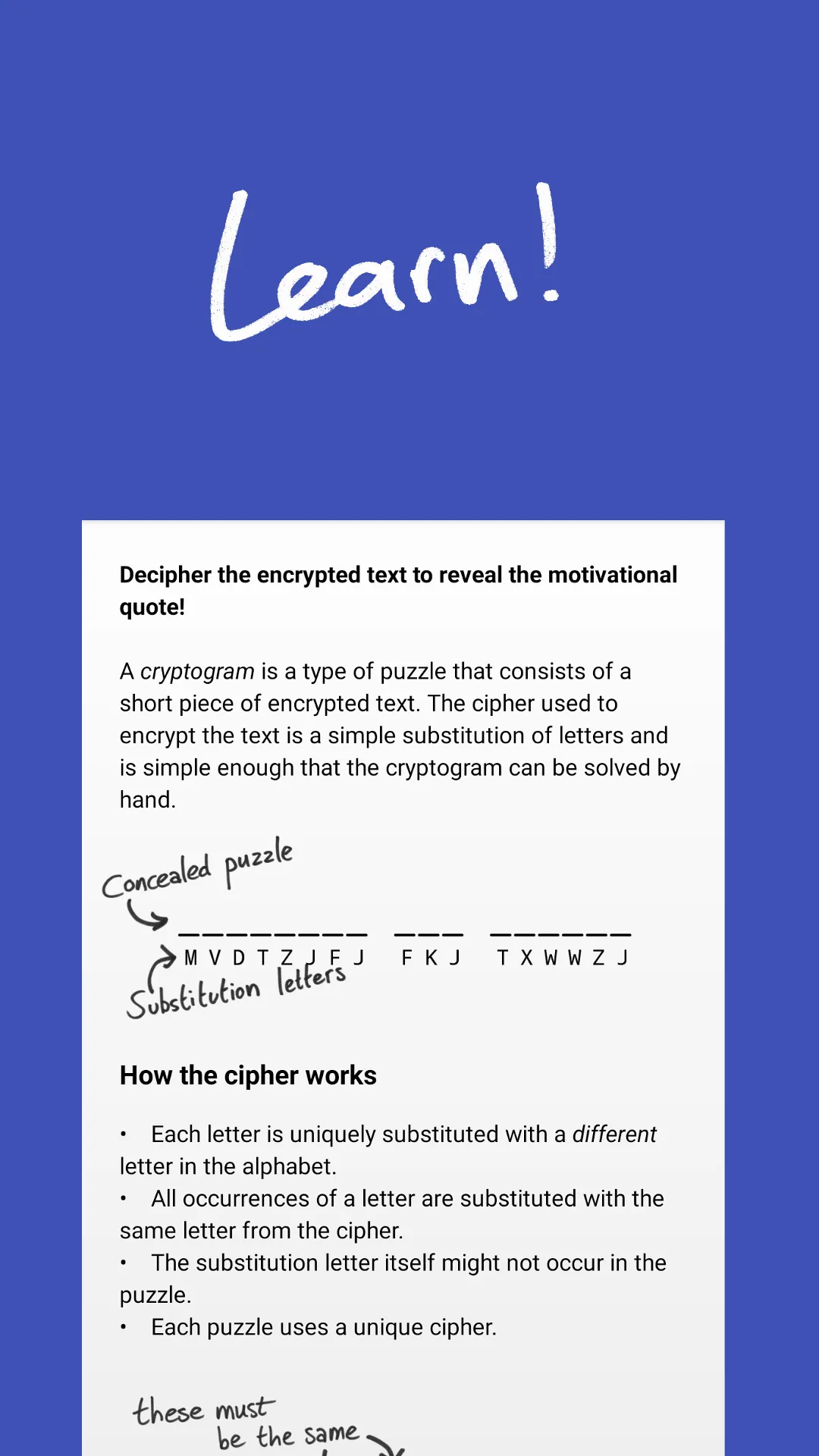 Cryptogram - puzzle quotes | Indus Appstore | Screenshot