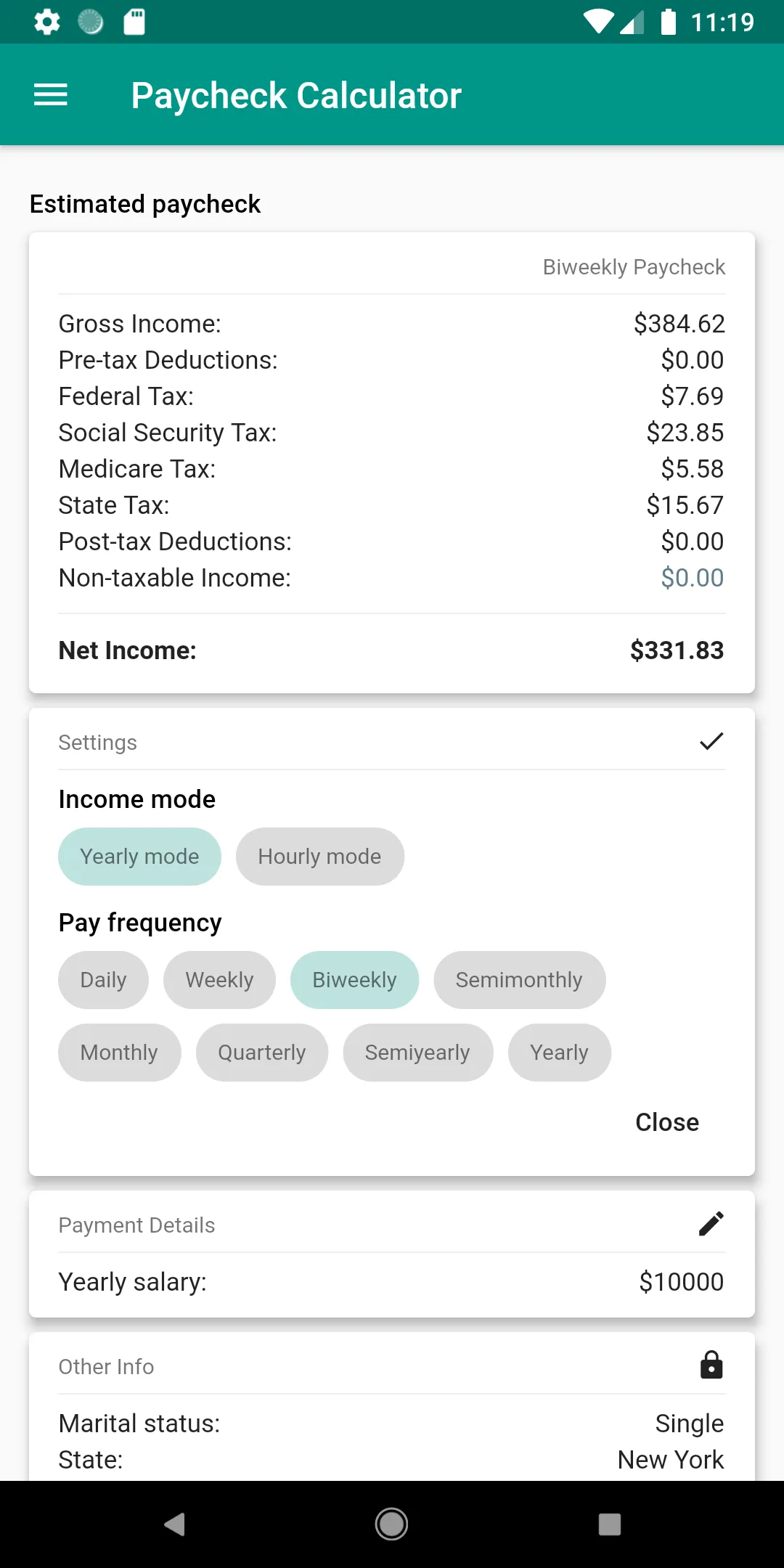 Paycheck Calculator (US) | Indus Appstore | Screenshot