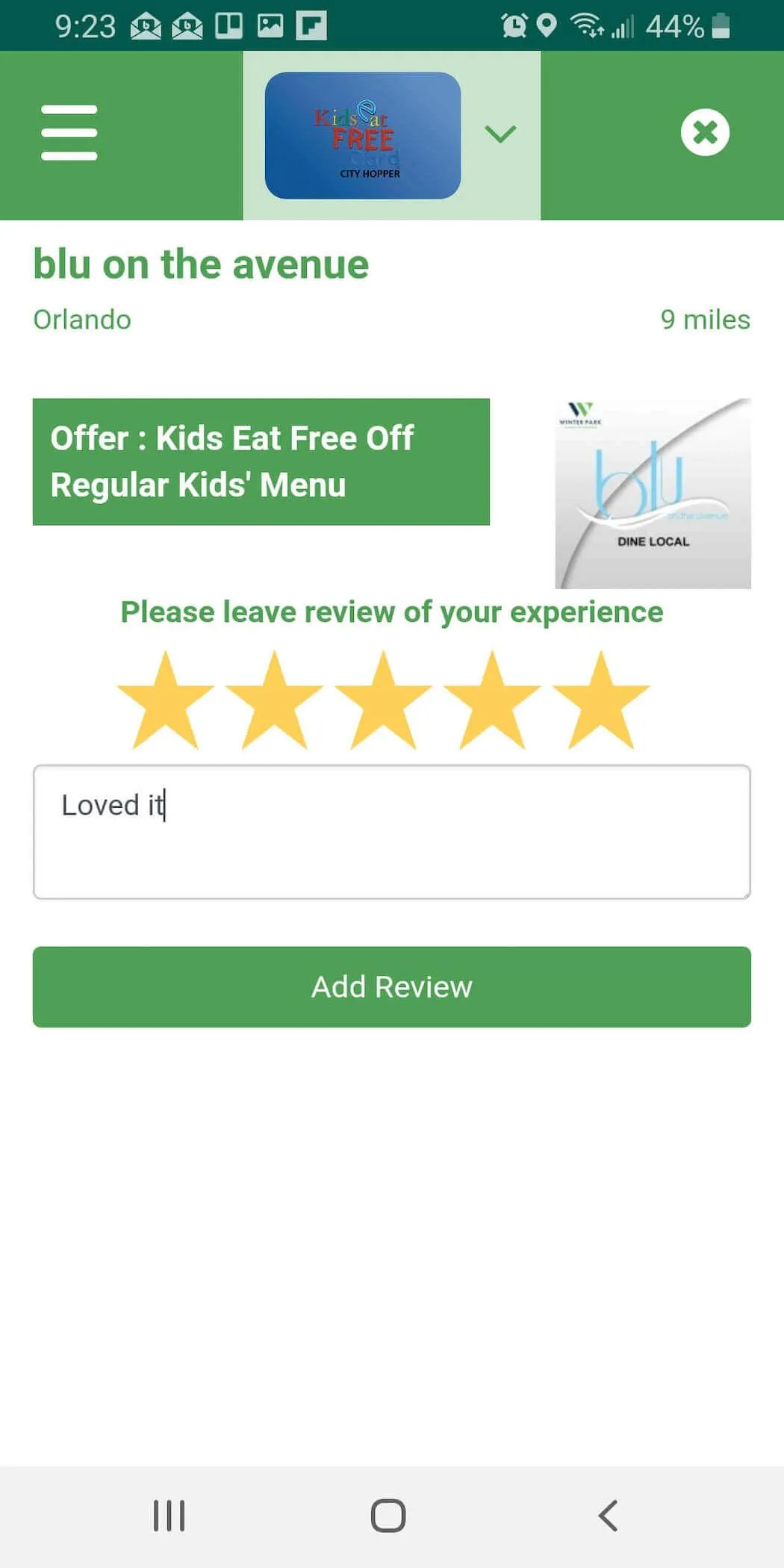 Kids Eat Free Card | Indus Appstore | Screenshot