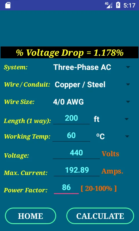 NEC Conductor Size Calculator | Indus Appstore | Screenshot