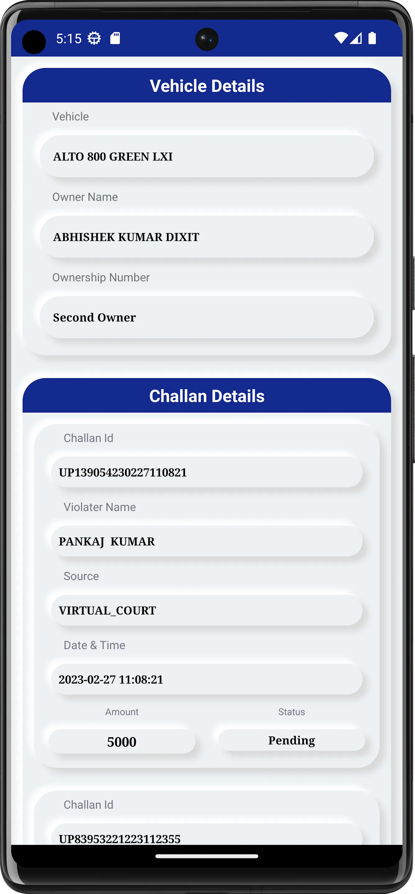 Vehicle RC Details | Indus Appstore | Screenshot