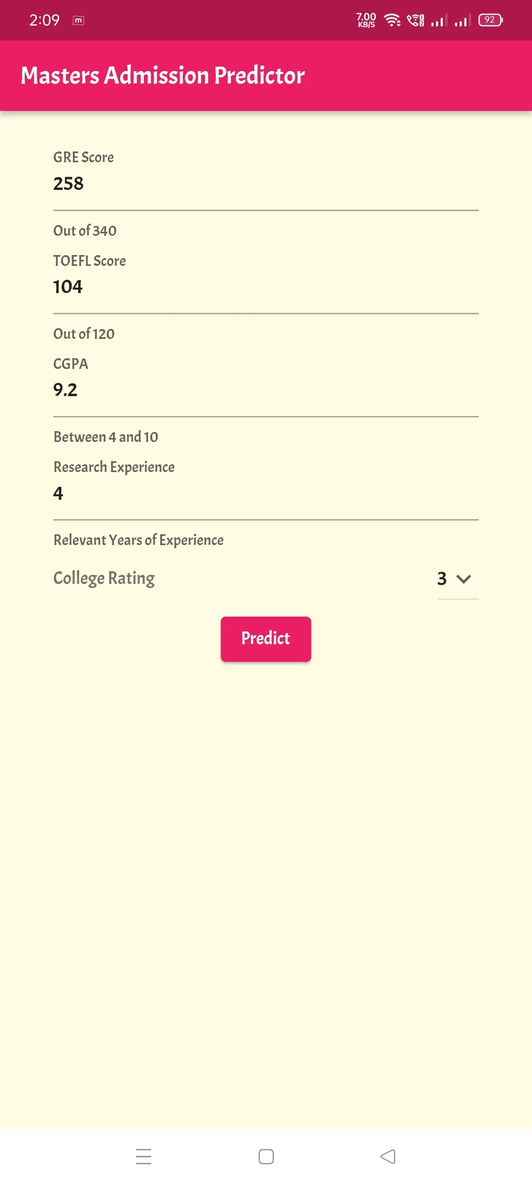 Masters Admission Predictor | Indus Appstore | Screenshot