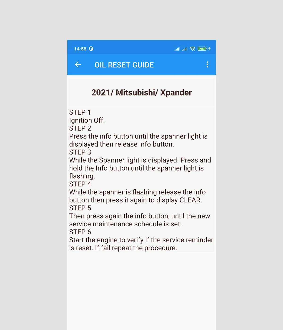 Reset Oil Service Guide Lite | Indus Appstore | Screenshot