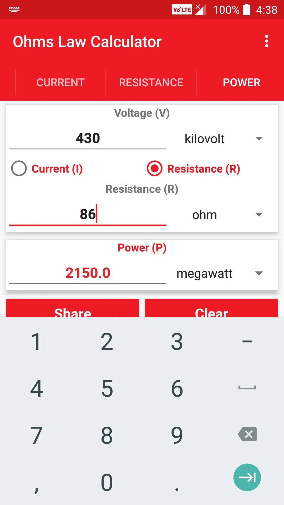 Ohms Law Calculator | Indus Appstore | Screenshot