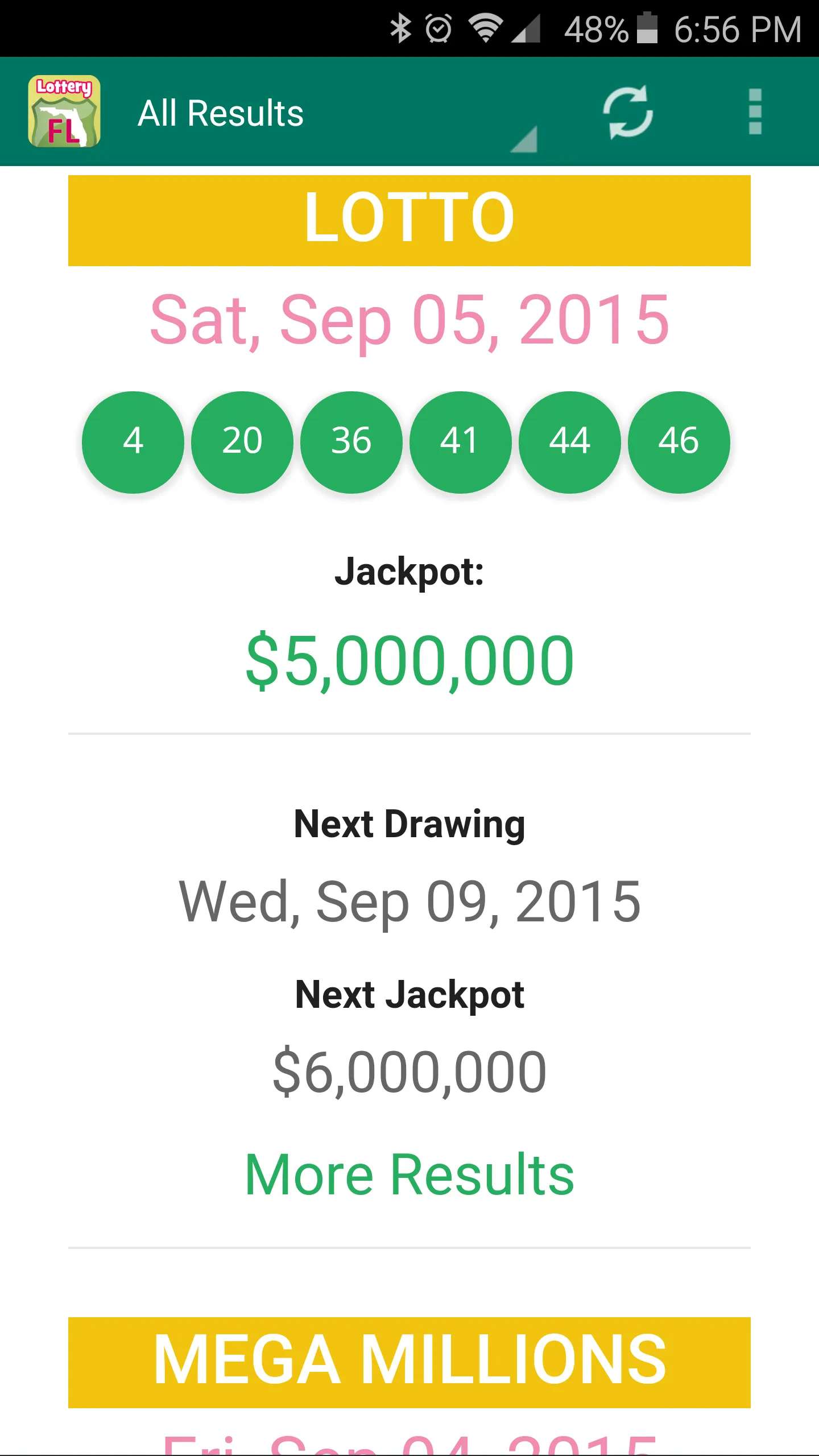 Florida Lottery Results | Indus Appstore | Screenshot