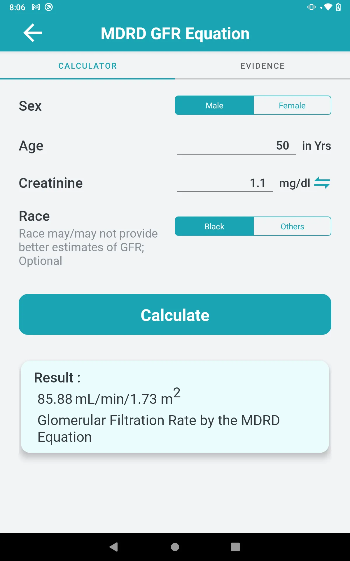 eGFR Calculator | Indus Appstore | Screenshot