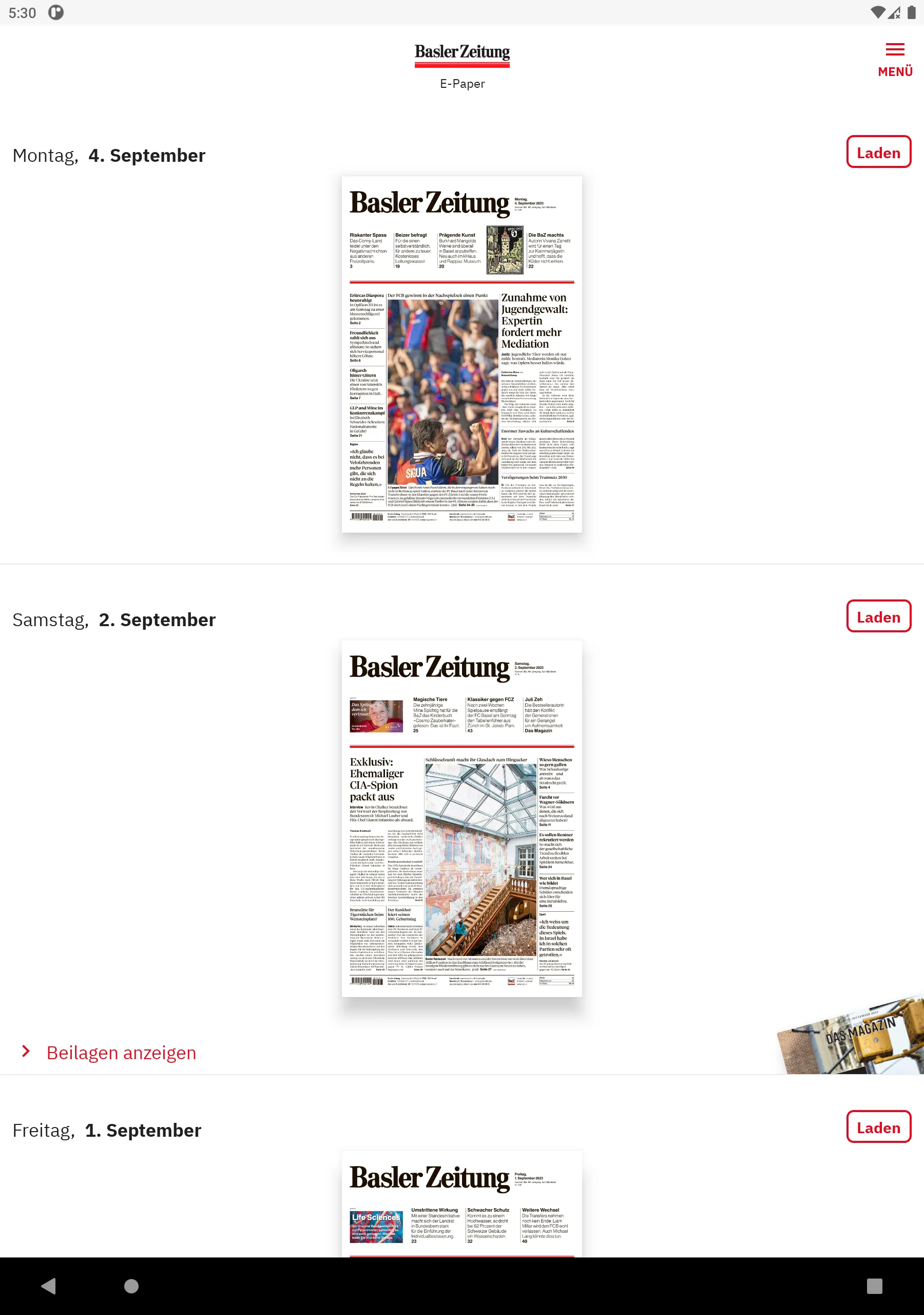 Basler Zeitung E-Paper | Indus Appstore | Screenshot