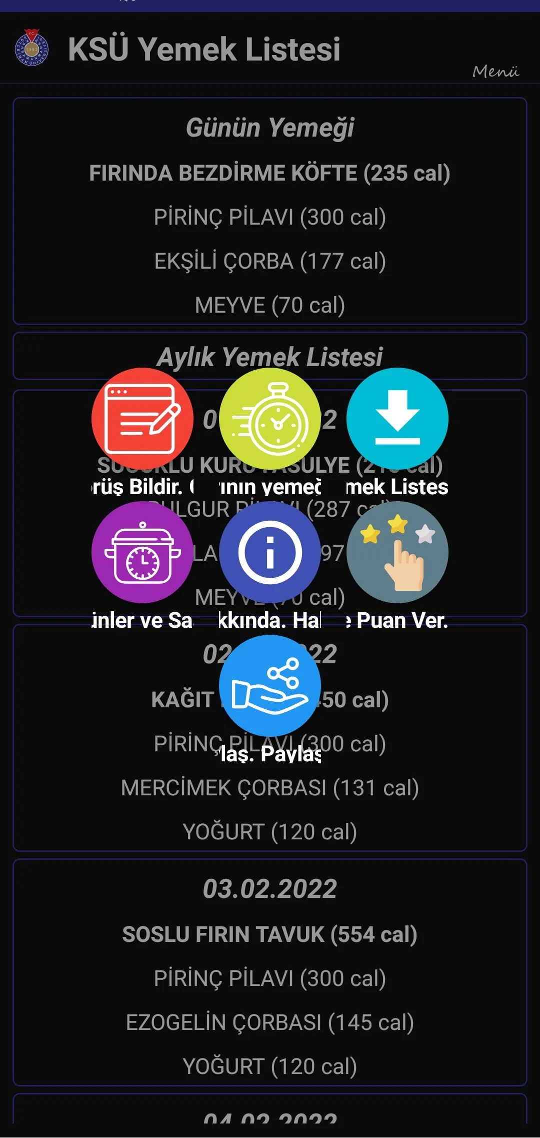 KSÜ Yemek Listesi(İnternetsiz) | Indus Appstore | Screenshot