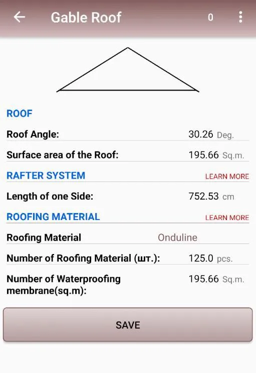 Calculation of the roof | Indus Appstore | Screenshot