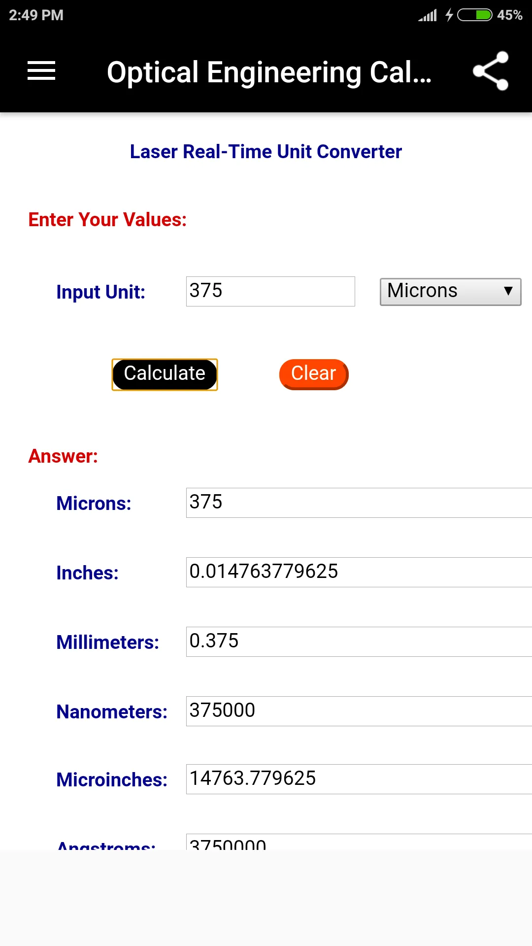 Optical Engineering Calculator | Indus Appstore | Screenshot