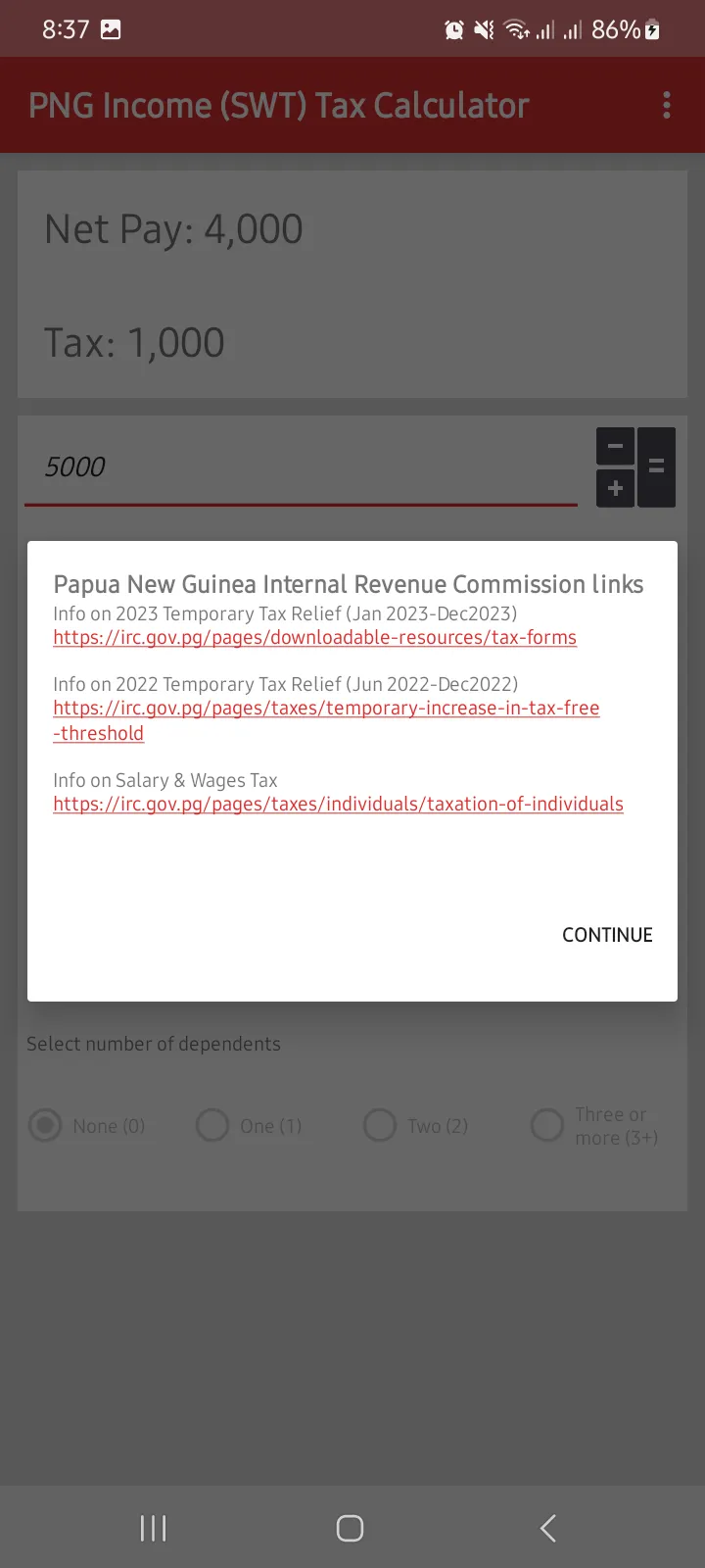 PNG Income Tax Calculator | Indus Appstore | Screenshot