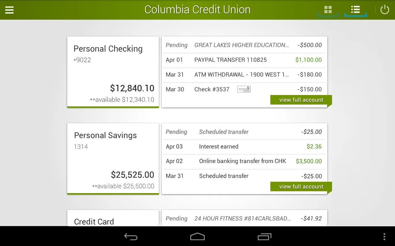 Columbia Credit Union | Indus Appstore | Screenshot