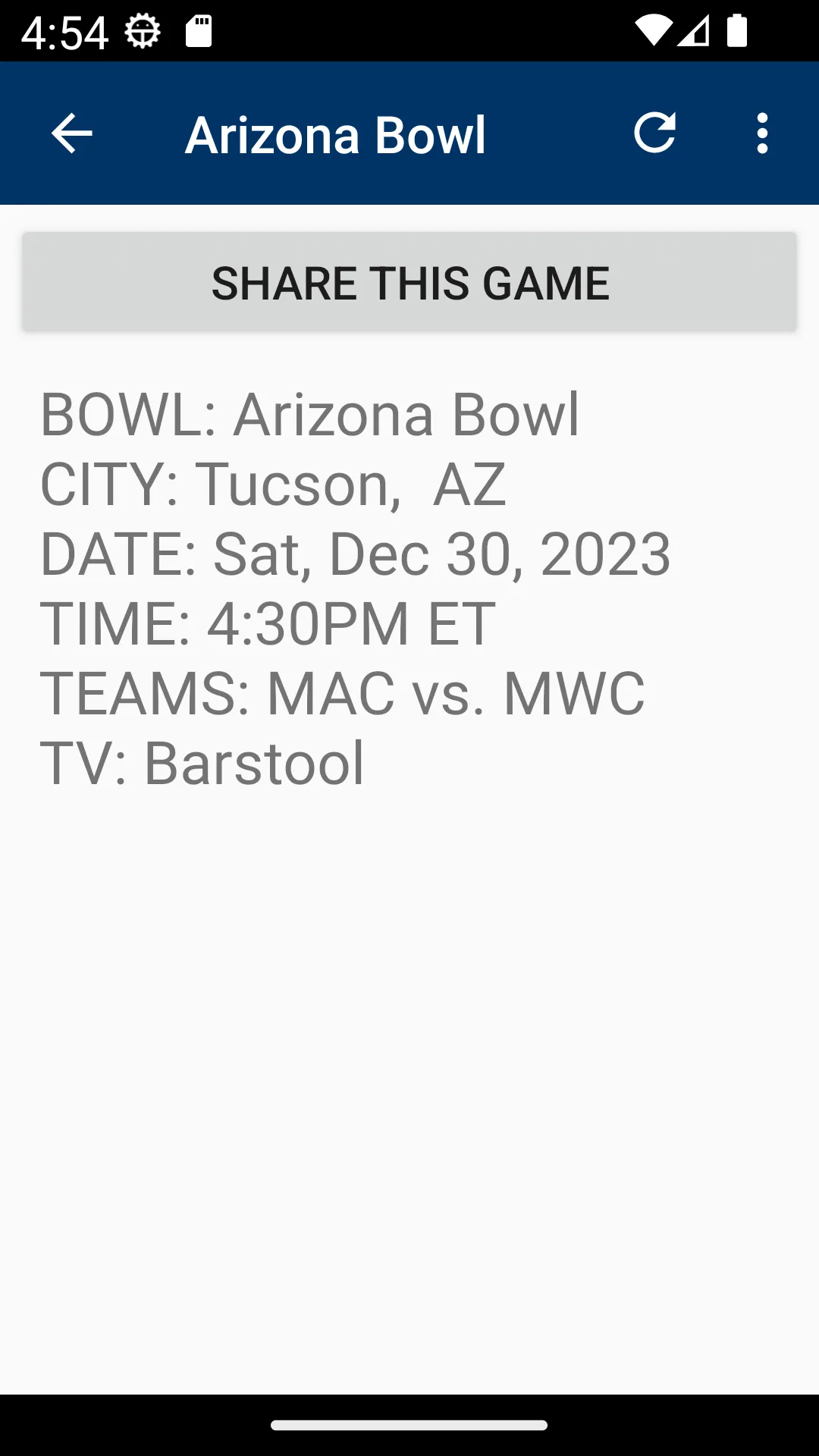 College Football Bowl Schedule | Indus Appstore | Screenshot