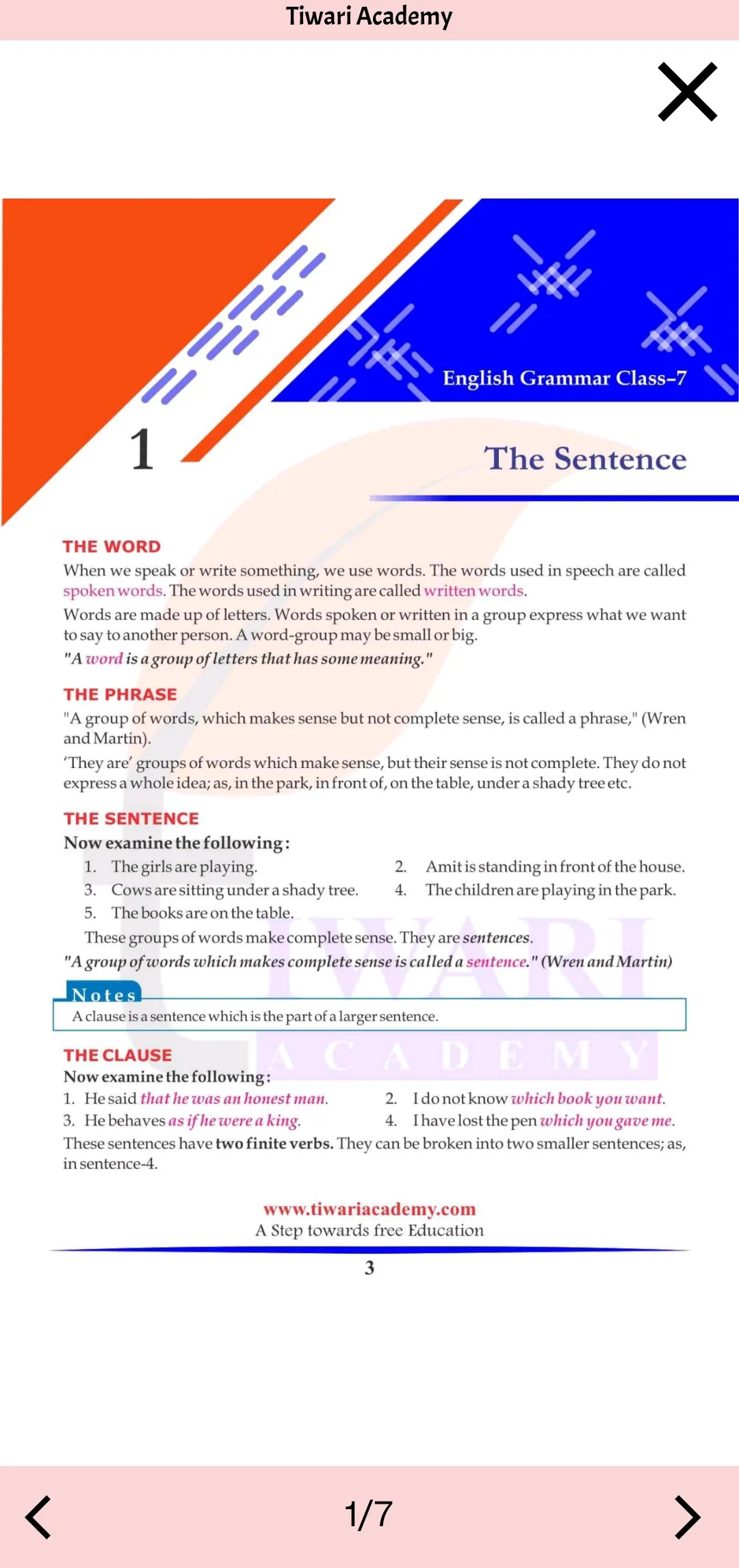 Class 7 English Grammar Book | Indus Appstore | Screenshot