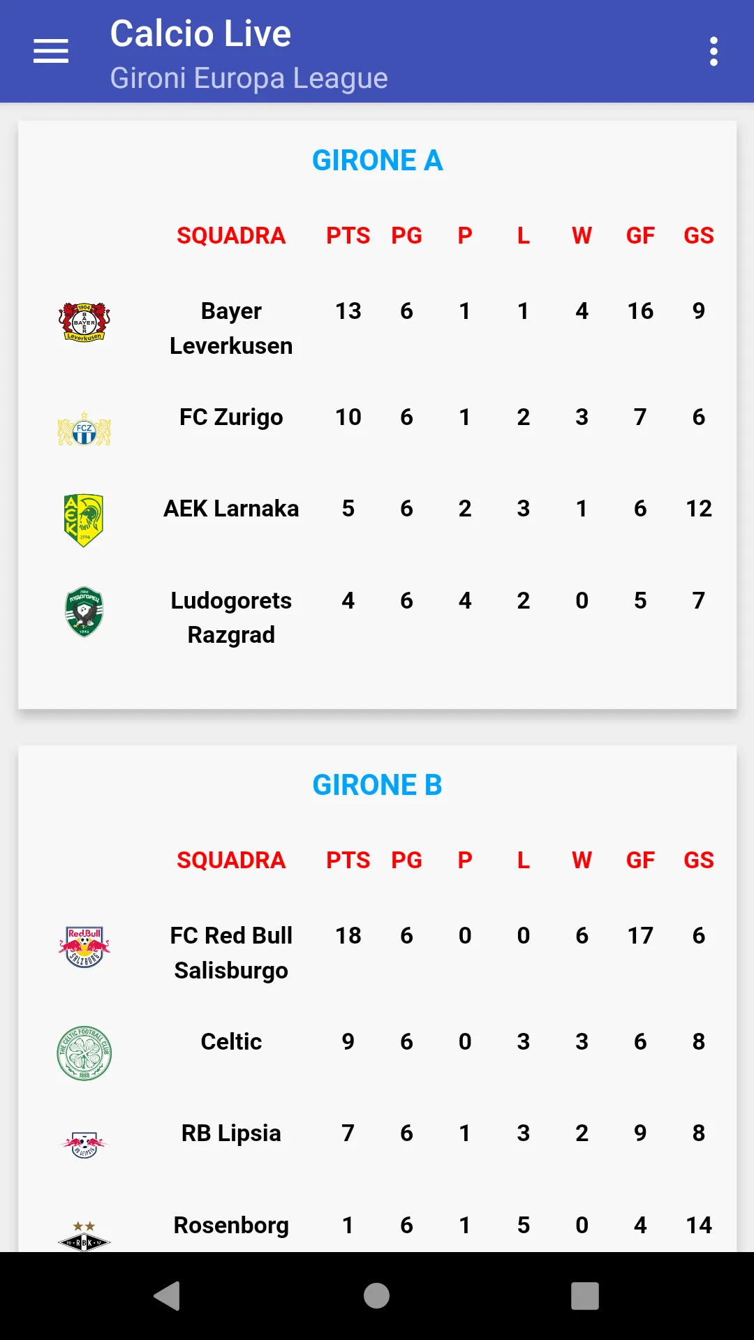 Calcio Live | Indus Appstore | Screenshot