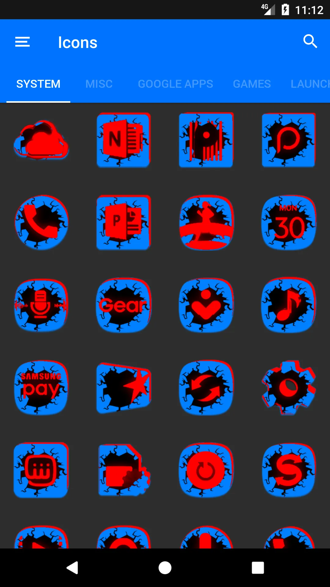 Cracked Red and Blue Icon Pack | Indus Appstore | Screenshot