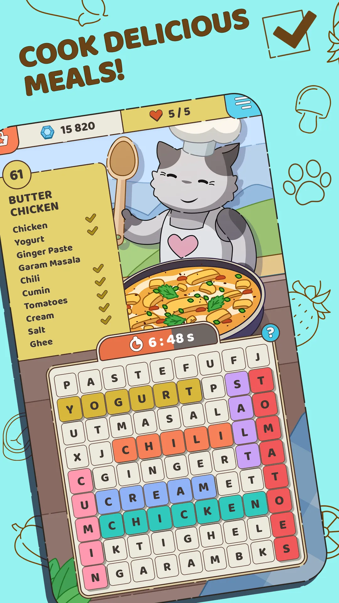 Food Words: Cooking Cat Puzzle | Indus Appstore | Screenshot