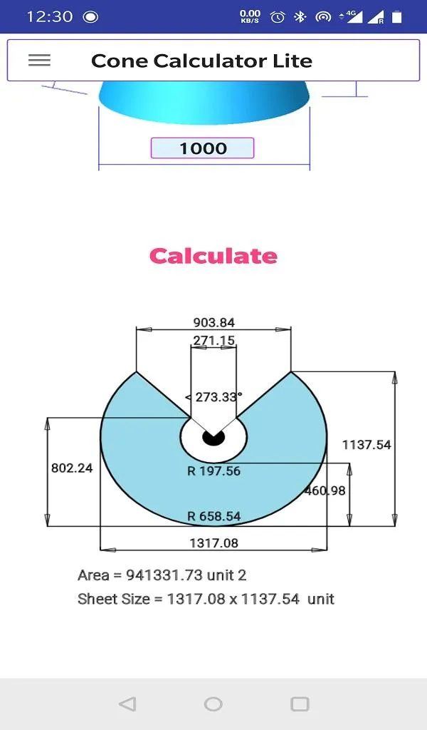 Cone Calculator Lite | Indus Appstore | Screenshot