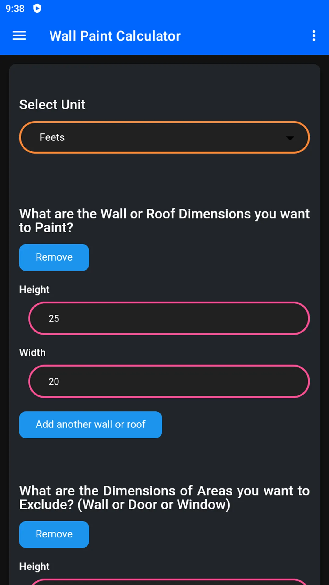 Wall Paint Calculator | Indus Appstore | Screenshot