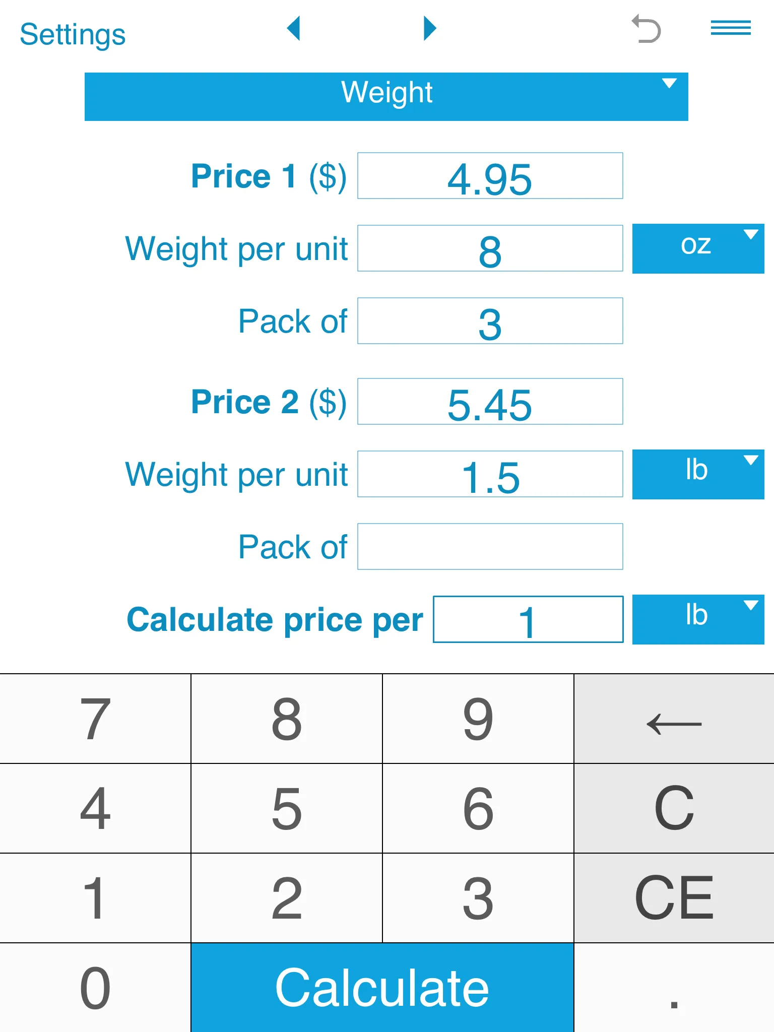 Unit Price Calculator | Indus Appstore | Screenshot