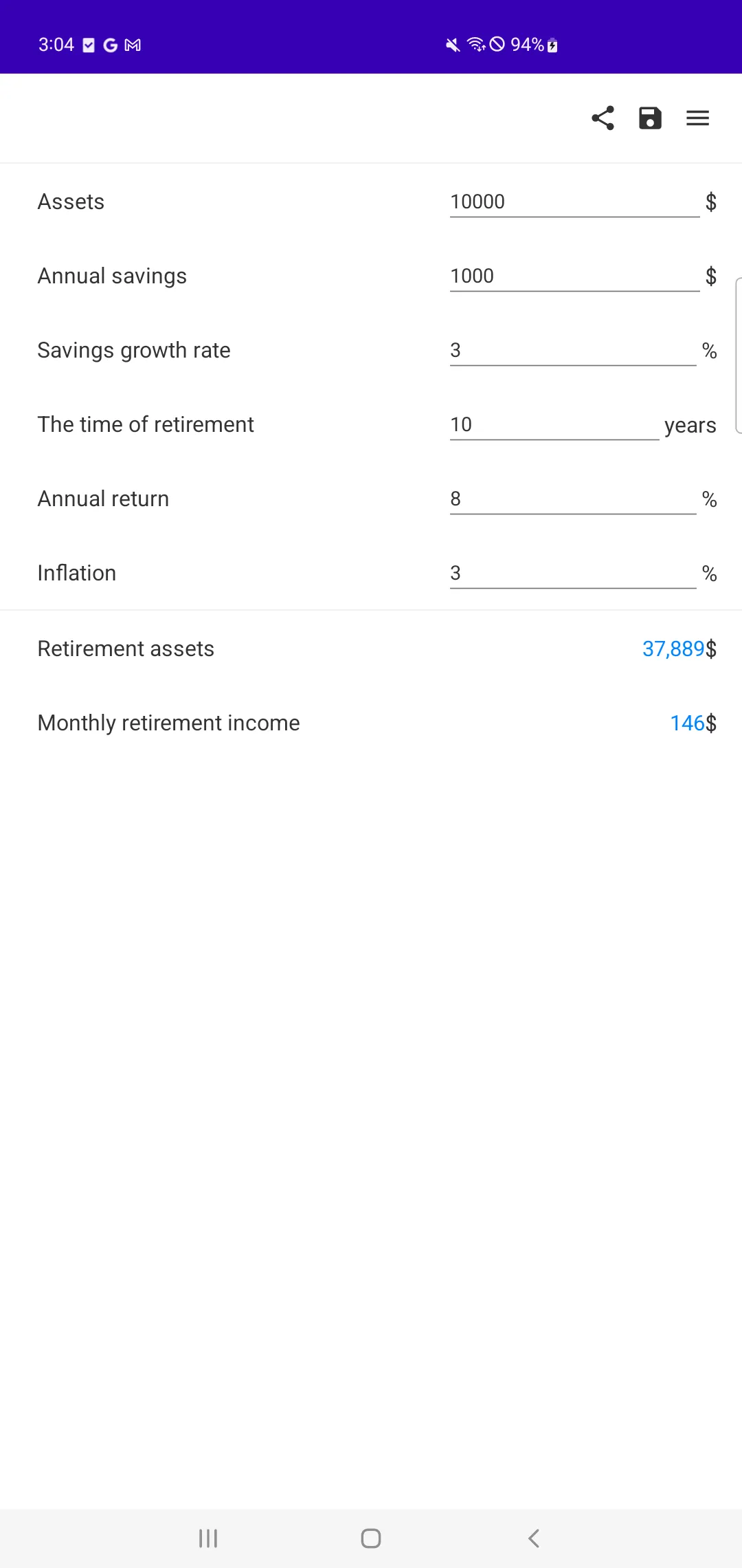 Retirement Calculator | Indus Appstore | Screenshot