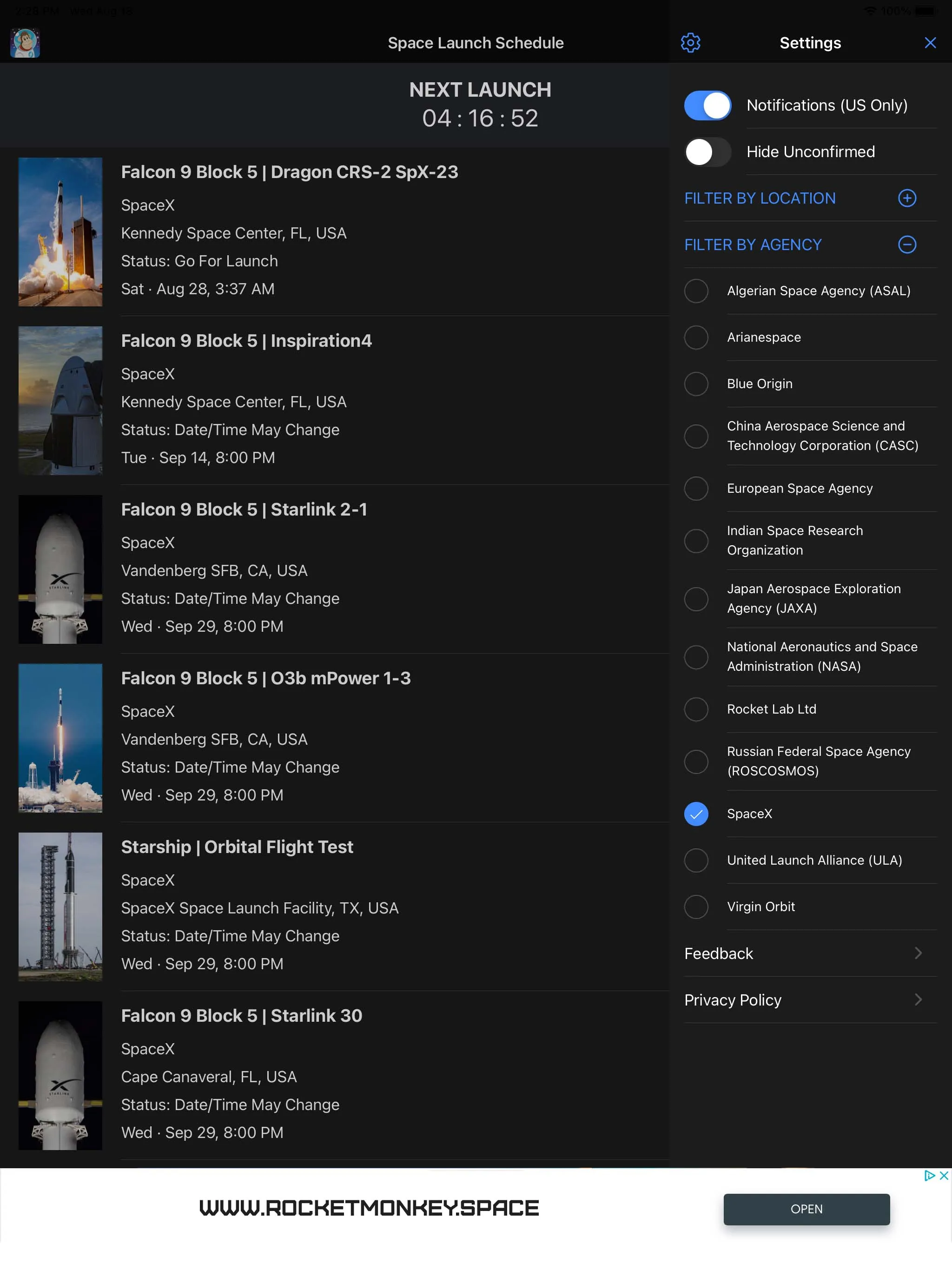 Space Launch Schedule | Indus Appstore | Screenshot