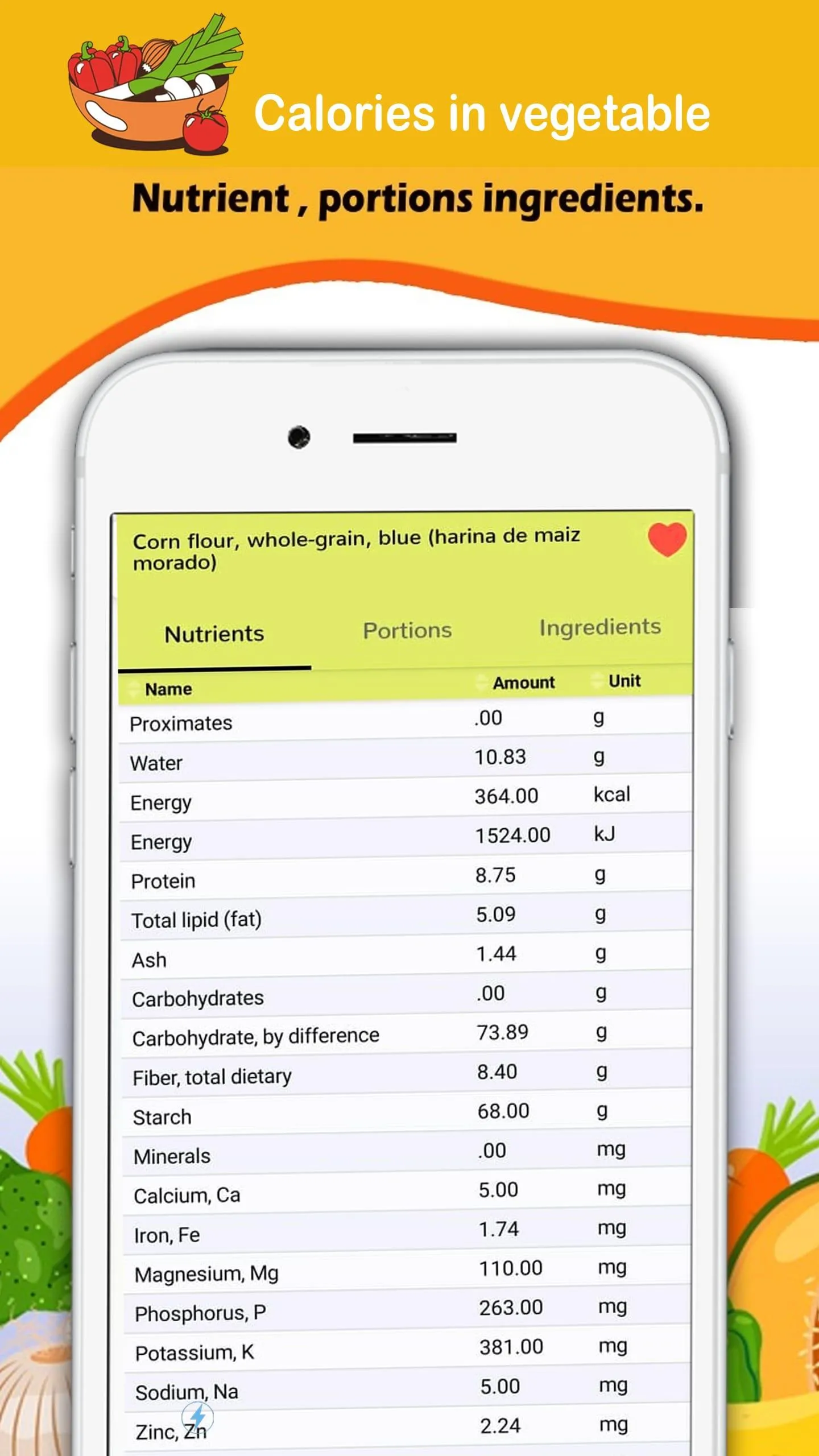 Calories in Vegetables | Indus Appstore | Screenshot