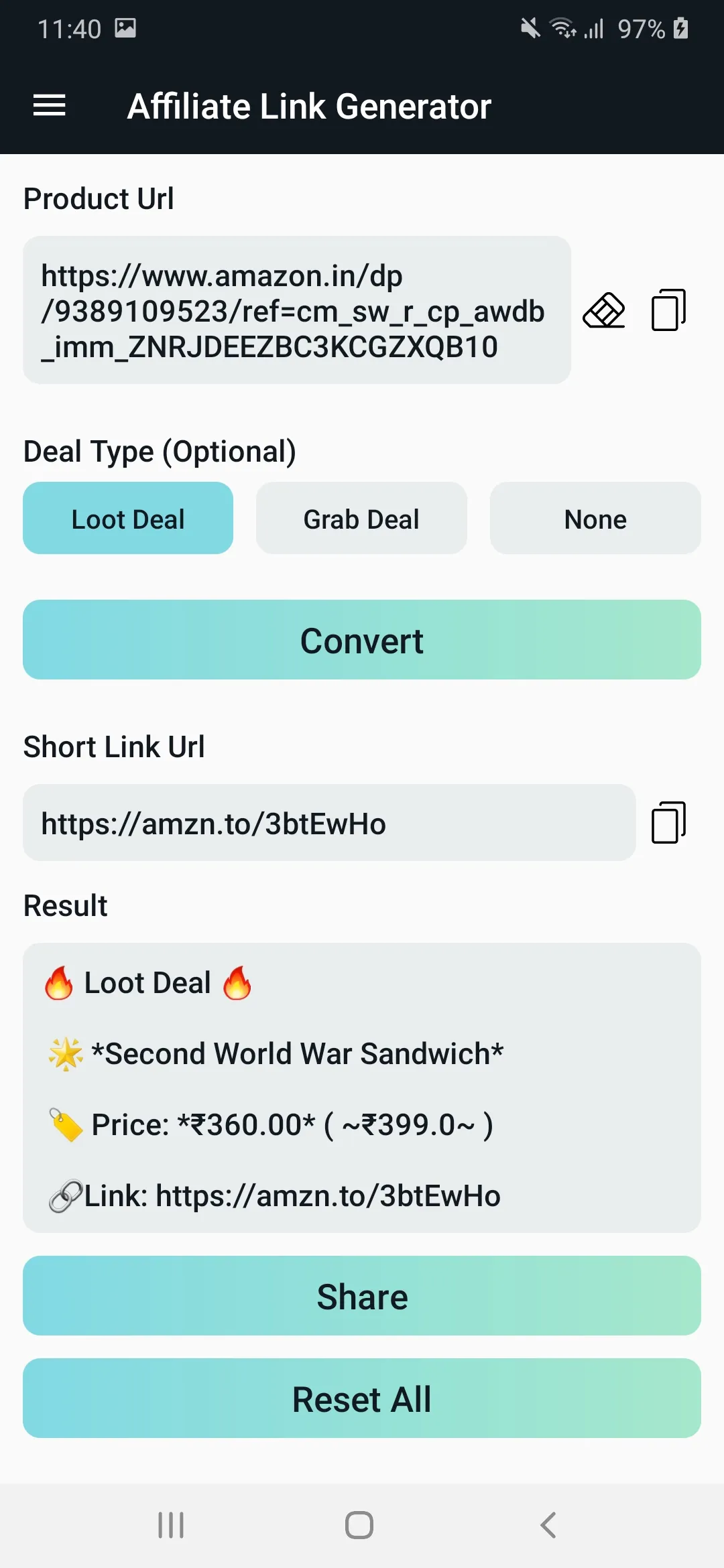 My Affiliate Link Generator | Indus Appstore | Screenshot