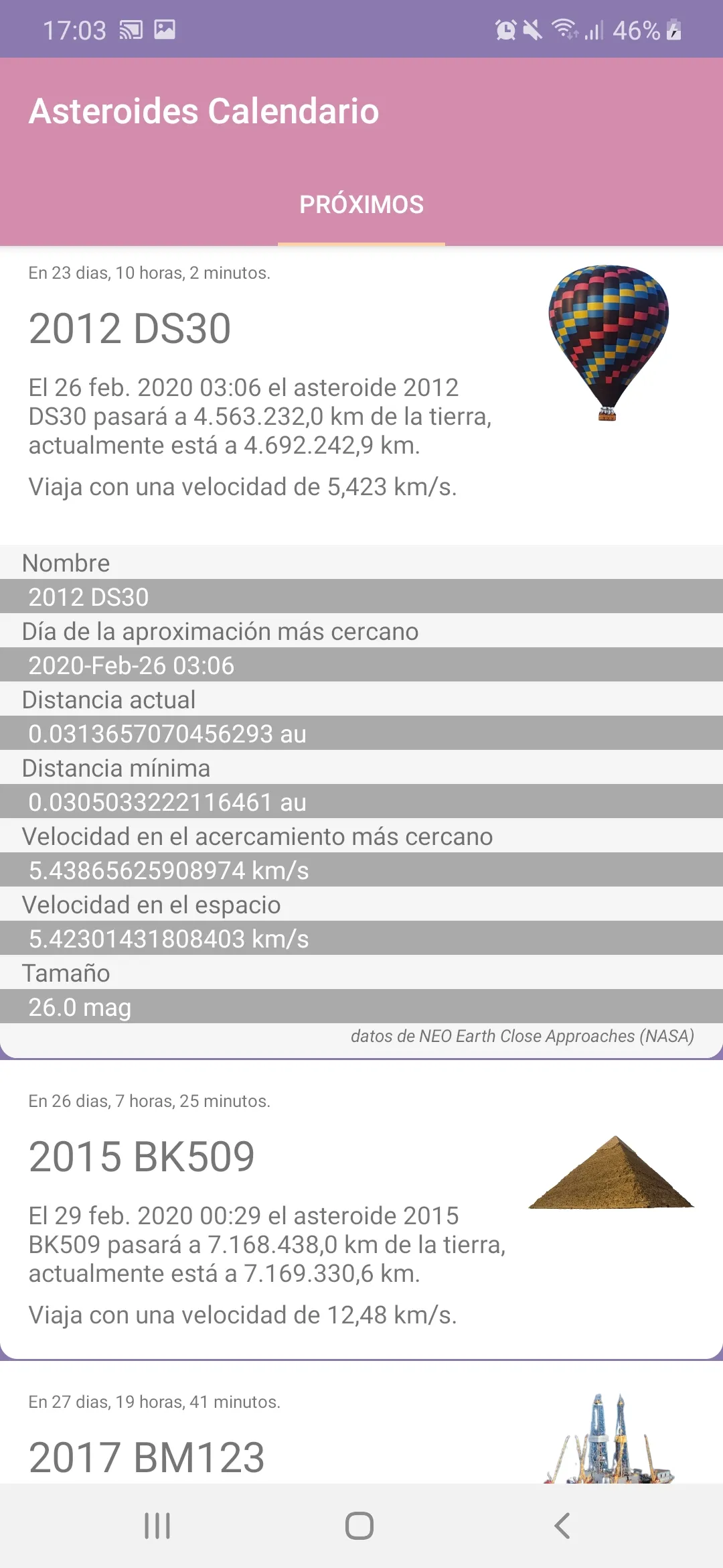 Asteroid Tracker Calendar | Indus Appstore | Screenshot