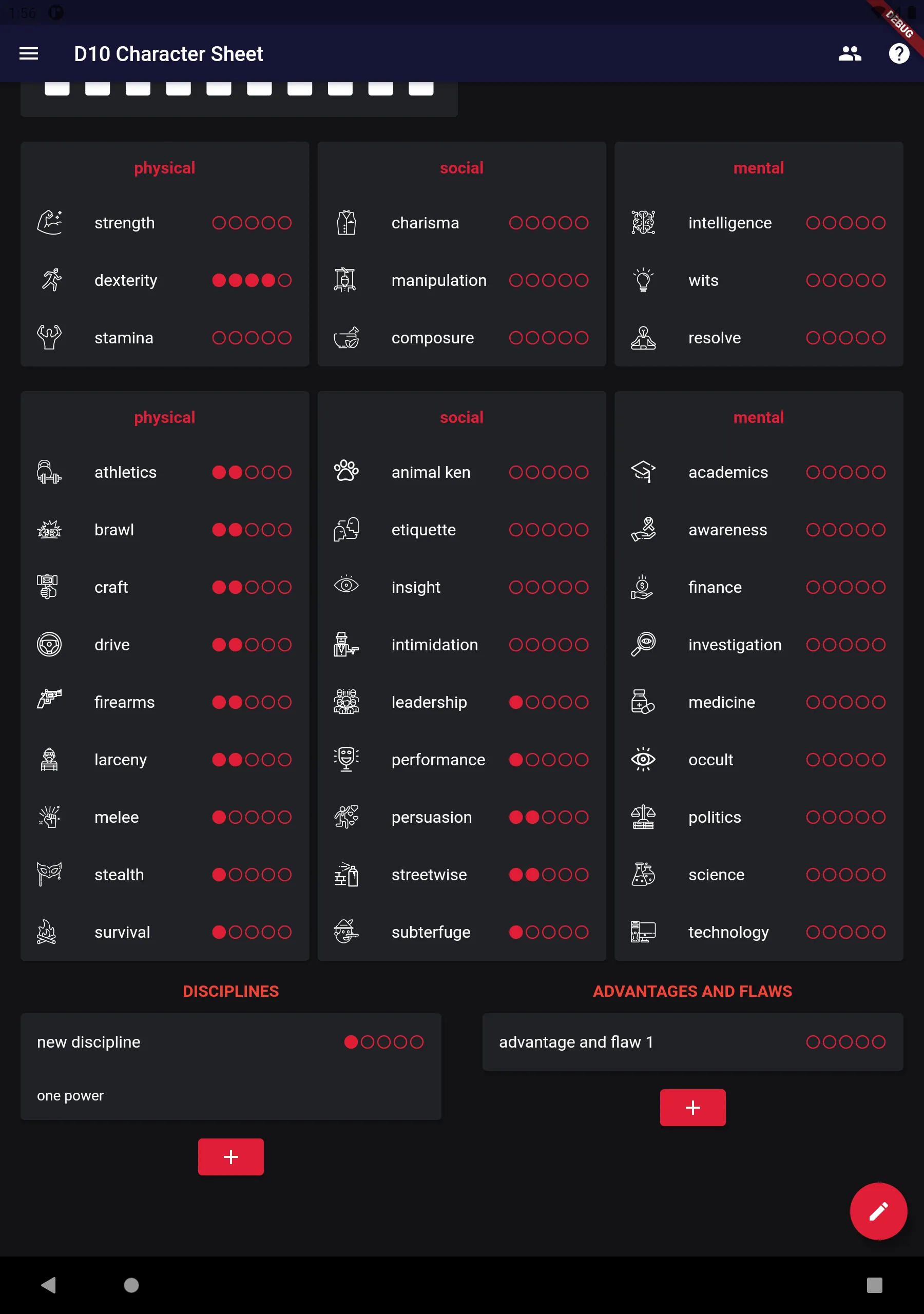 D10 Character Sheet | Indus Appstore | Screenshot