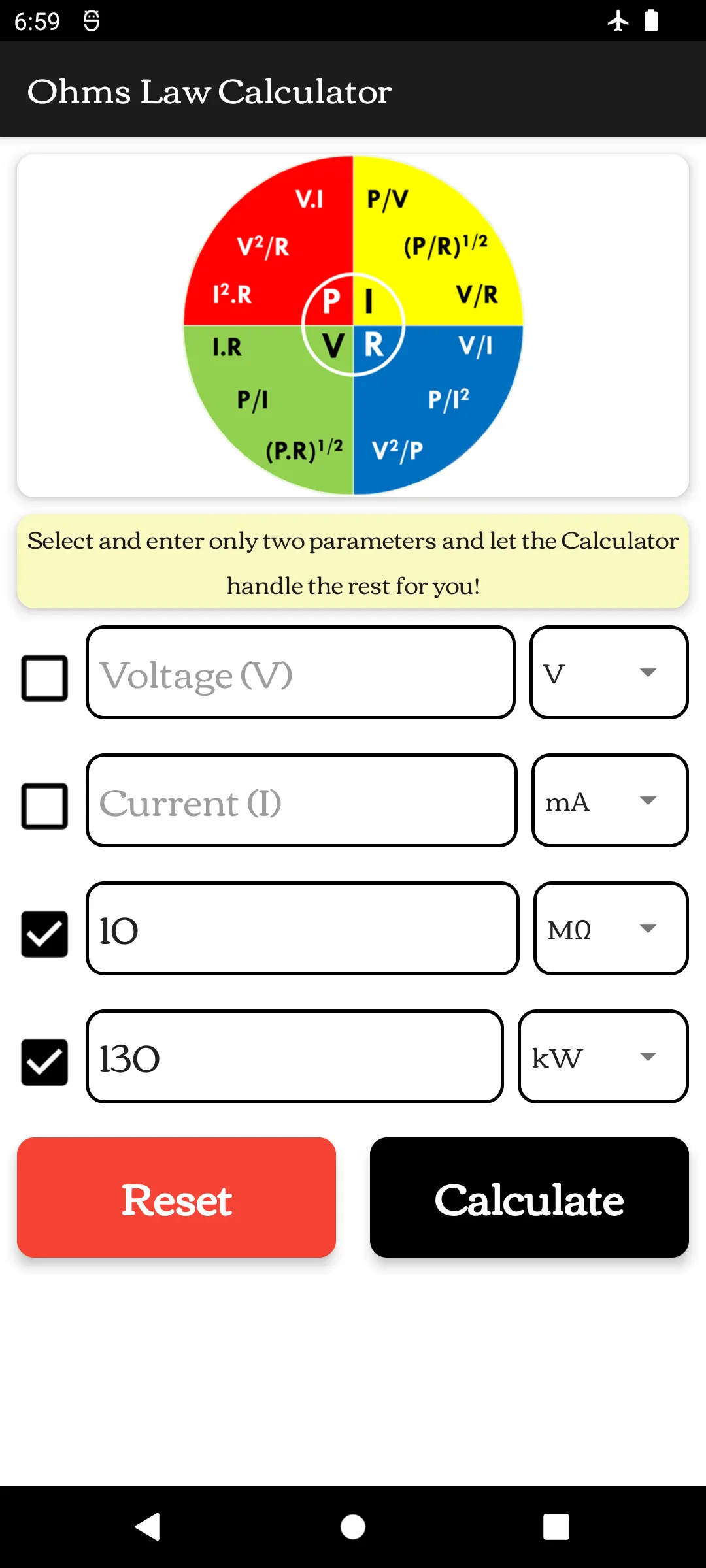 Physics Ohms law Calculator | Indus Appstore | Screenshot