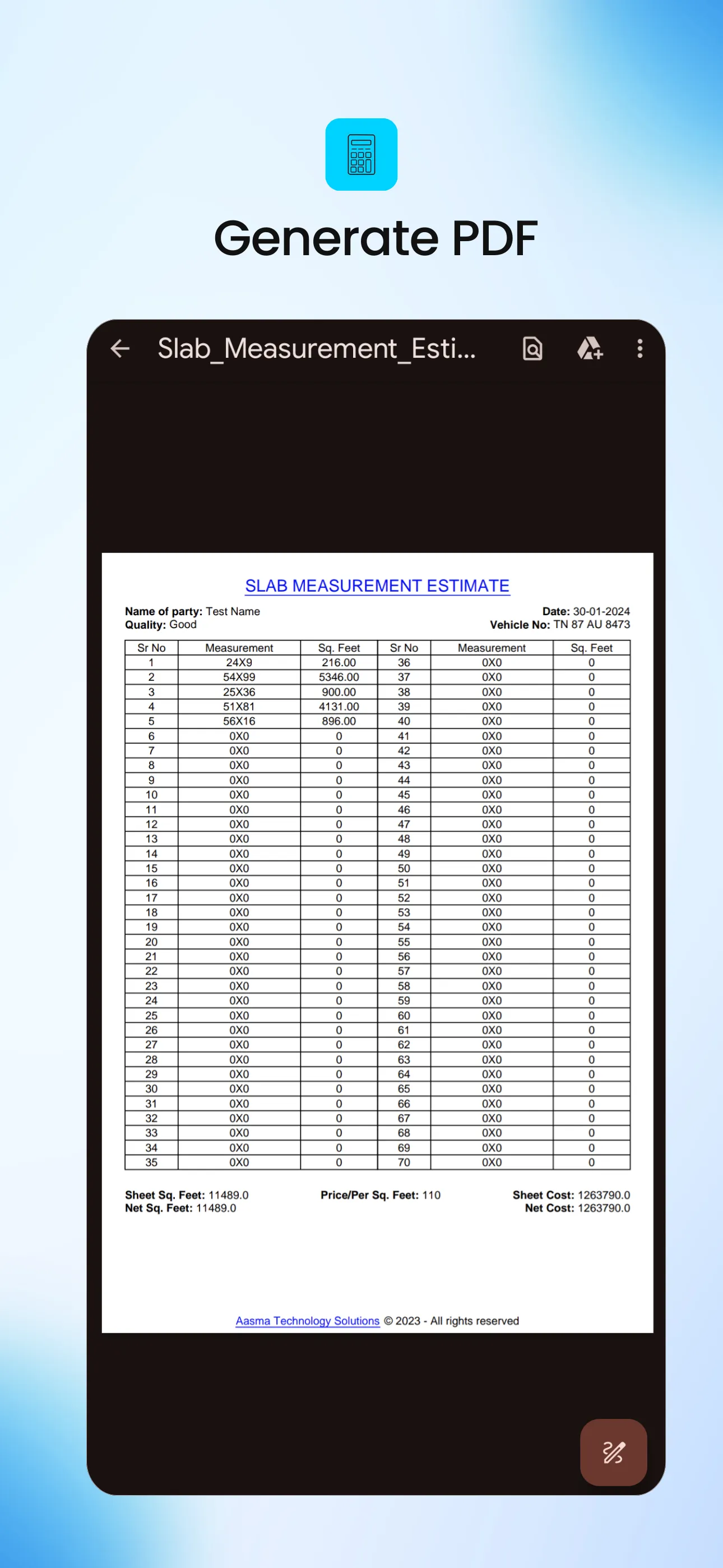 Slab Estimate | Indus Appstore | Screenshot