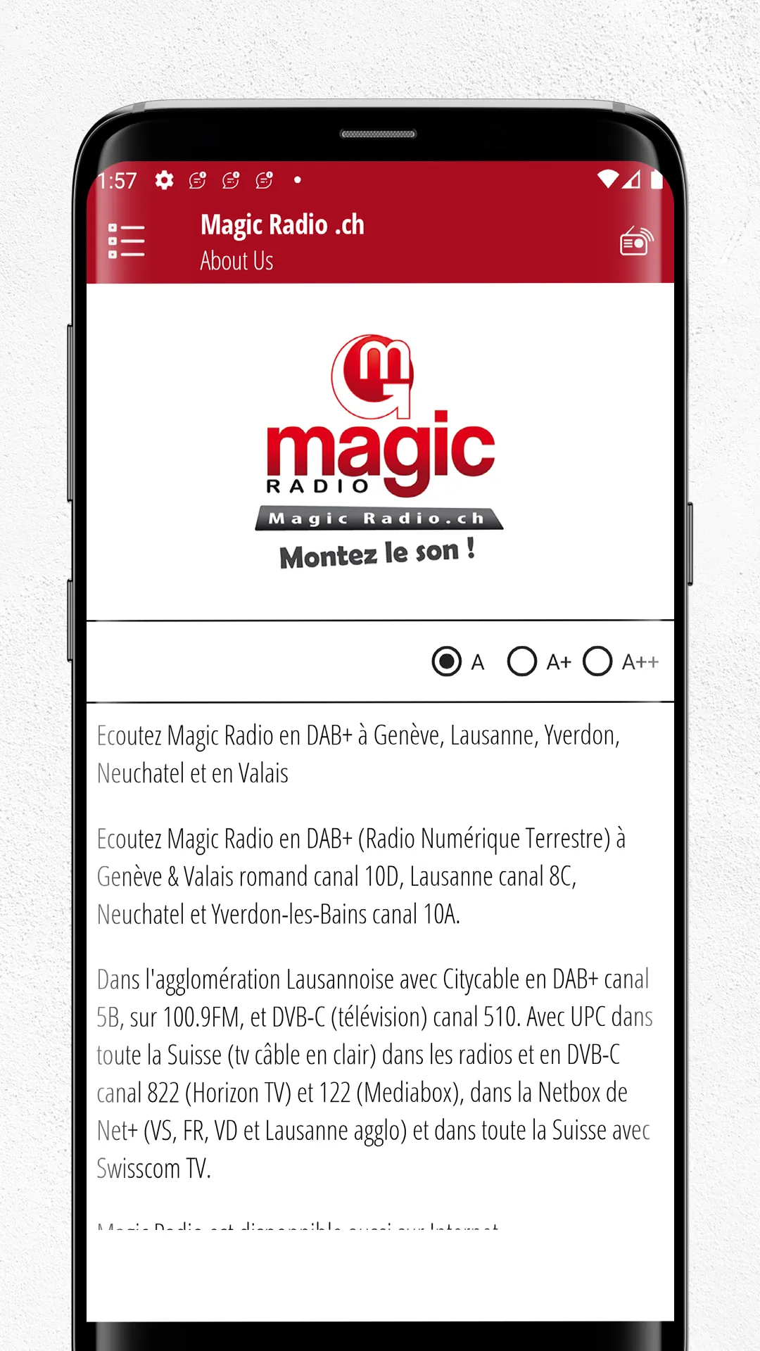 Magic Radio .ch | Indus Appstore | Screenshot