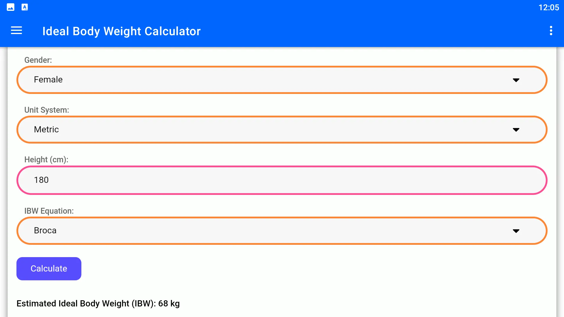 Ideal Body Weight Calculator | Indus Appstore | Screenshot