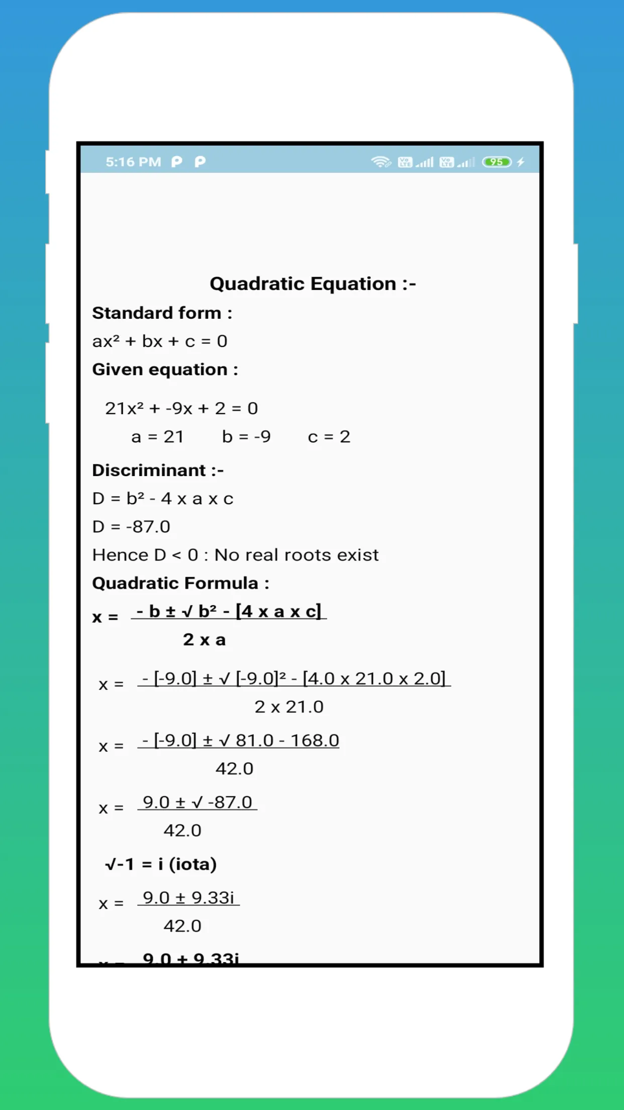 Quadratic Equation Roots Solve | Indus Appstore | Screenshot